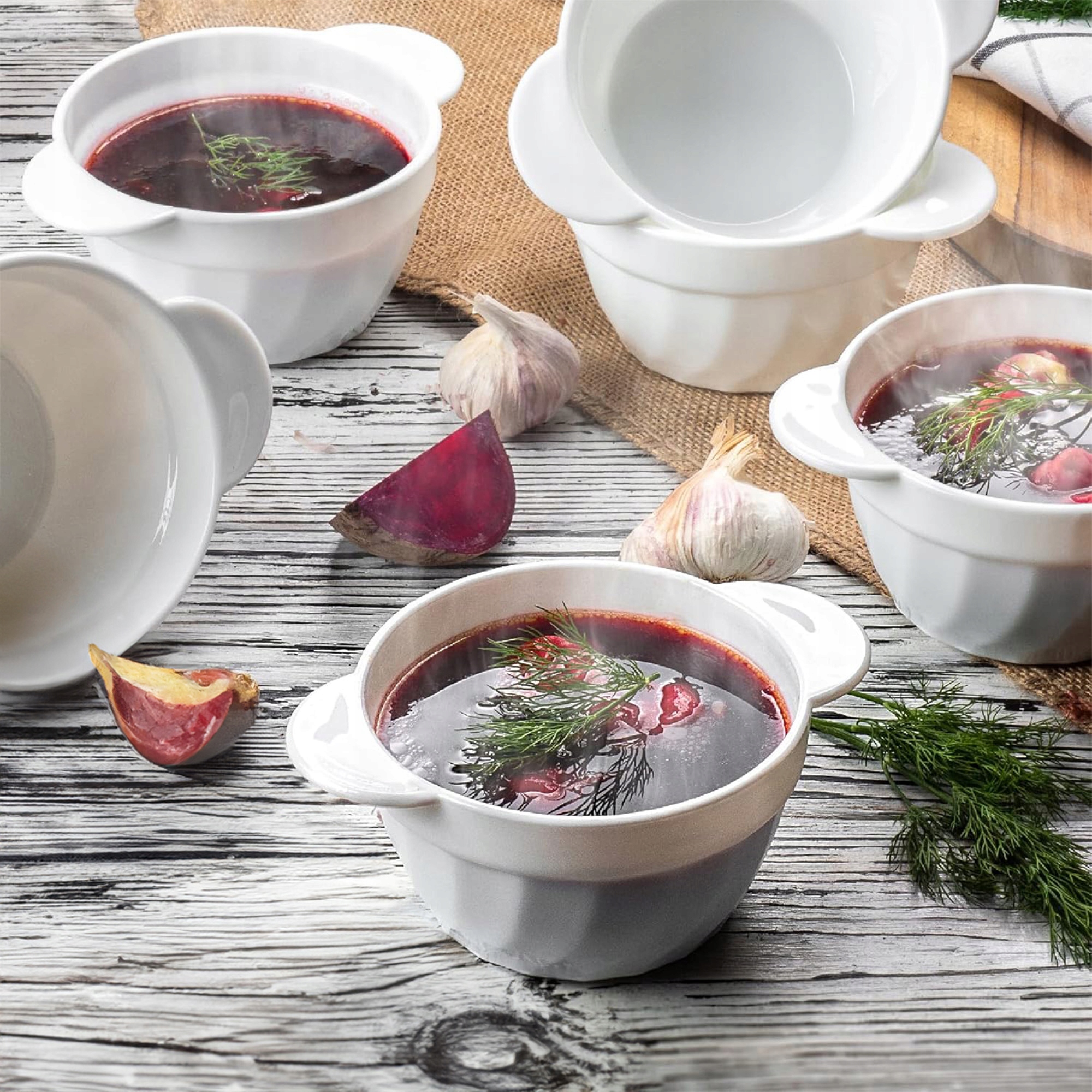 BULIONÓWKA AGNES 700 ML OPALOWA Z UCHWYTAMI MISKA OBIADOWA DO ZUPY KREMU