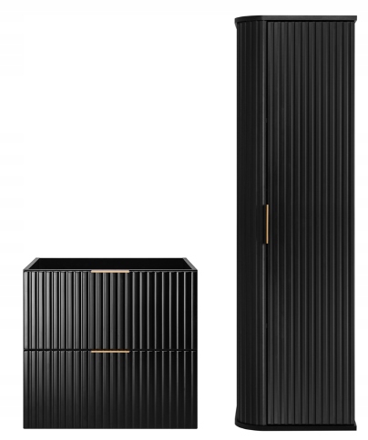 Koupelnová sada Závěsná skříňka 60 cm Černá Sloupek Rýhovaná čela