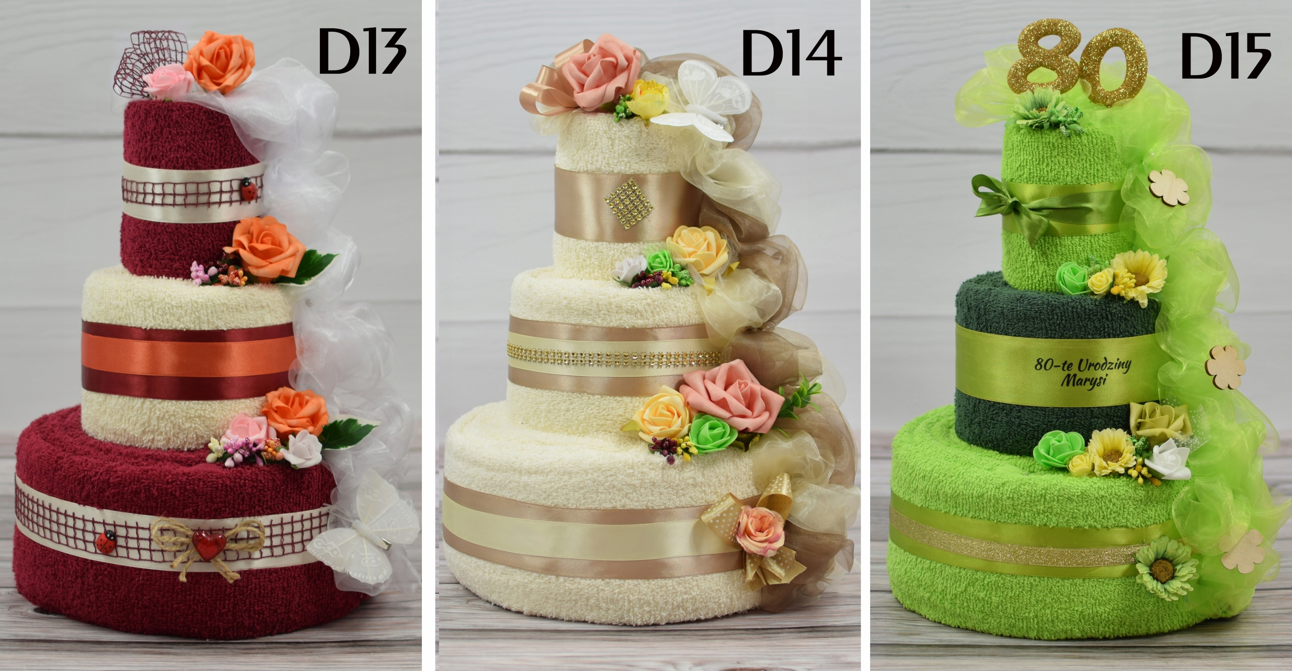 Tort z 6 ręczników PREZENT na Ślub Rocznicę Gody Kolor wielokolorowy