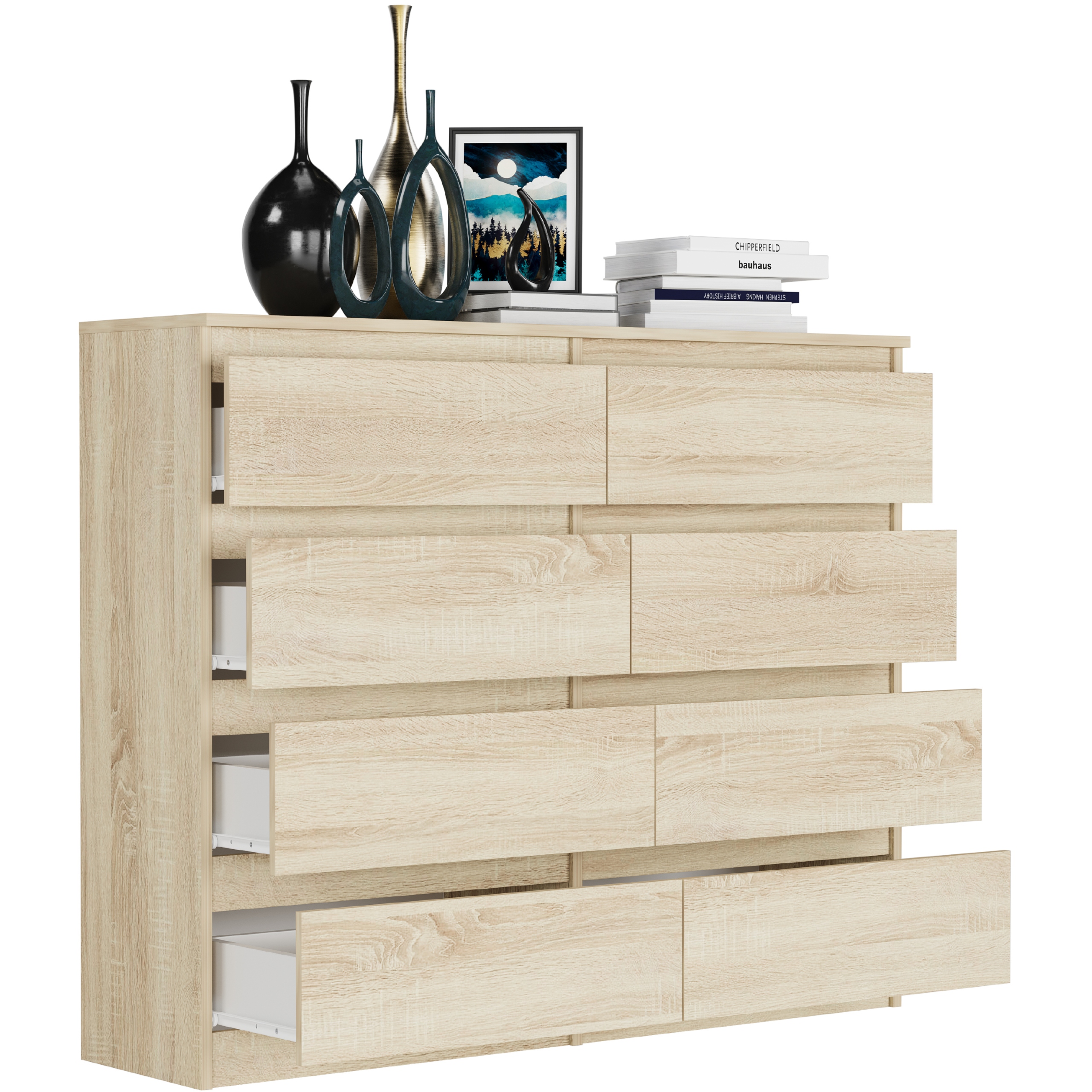Nowoczesna KOMODA 120CM SZAFKA 8 SZUFLAD PL R-120-S8 SONOMA