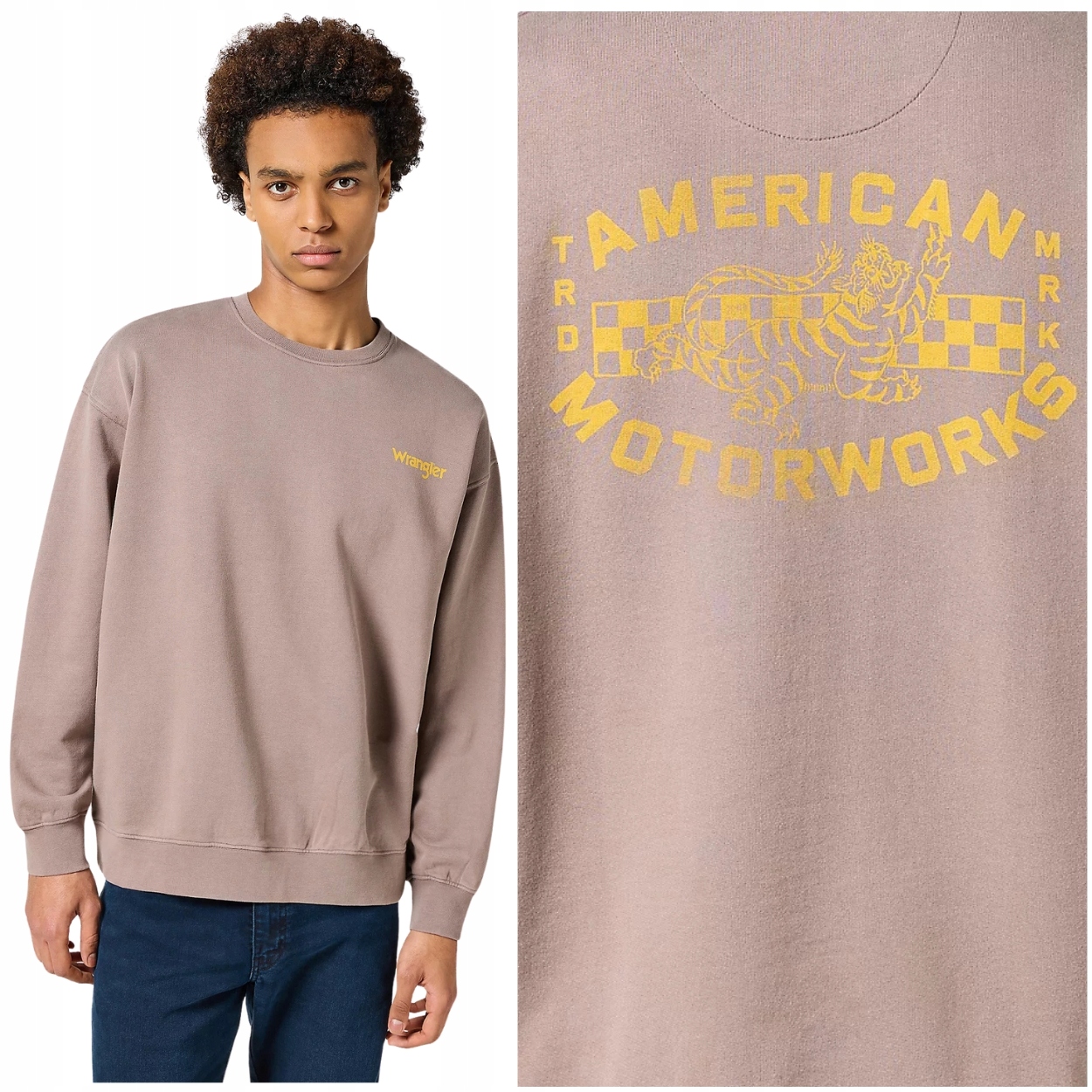 Wrangler Crewneck Swetashirt volná bavlněná béžová mikina s logem potisk M