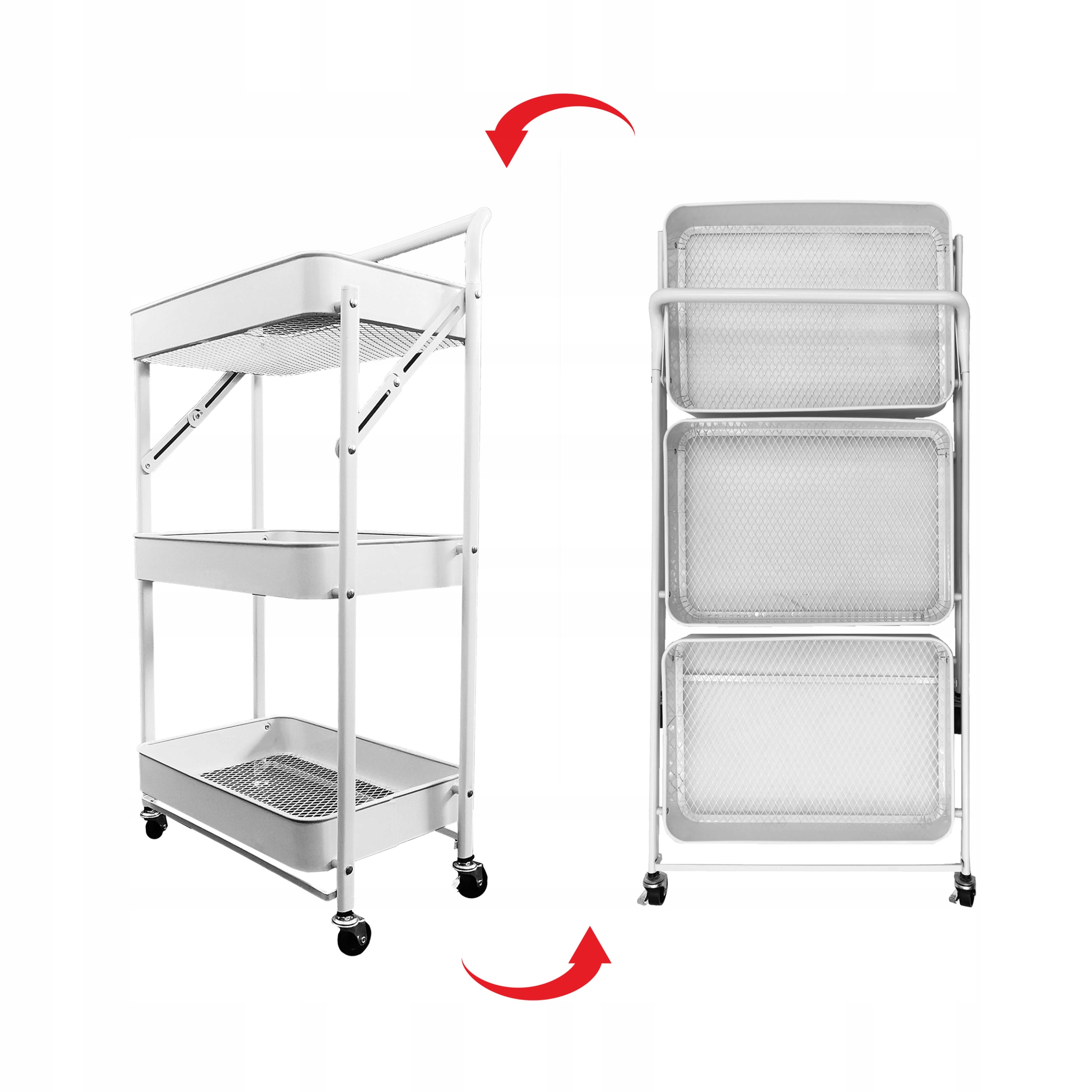 MOBILNY REGAŁ SKŁADANY RĄCZKA 3 PÓŁKI KUCHENNY ŁAZIENKOWY KÓŁKA WÓZEK BIAŁY Cechy dodatkowe kółka