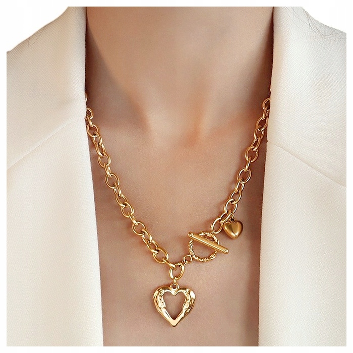 Naszyjnik Zapięcie Toggle Serce Serduszko Kolor Złoty Stal Nierdzewna Tytan