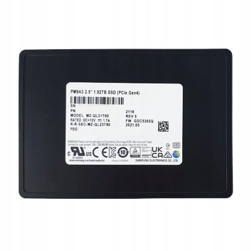 Ssd Samsung PM9A3 7,68TB U.2 MZQL27T6HBLA