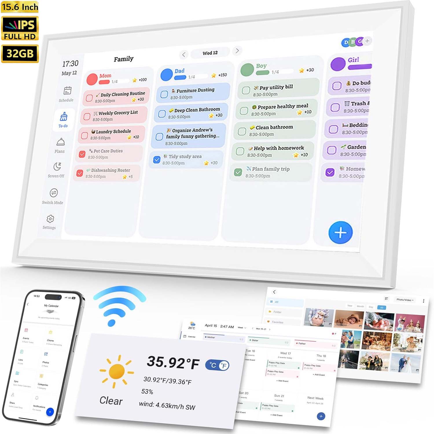 Rámeček Digitální Na Fotografie Filmy 15,6" 1920*1080P Hd Wifi 32GB Fotorámeček App