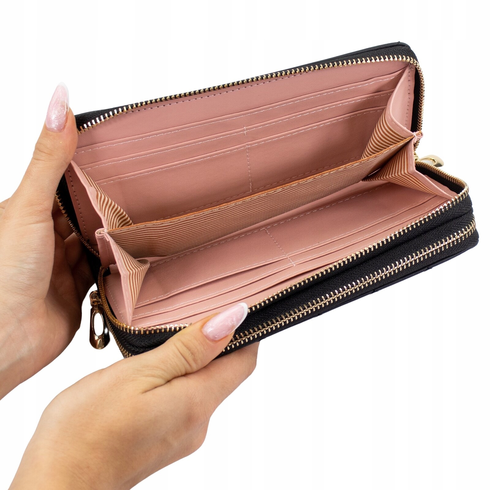 PORTFEL DAMSKI duży podwójny PORTMONETKA Kolor czarny