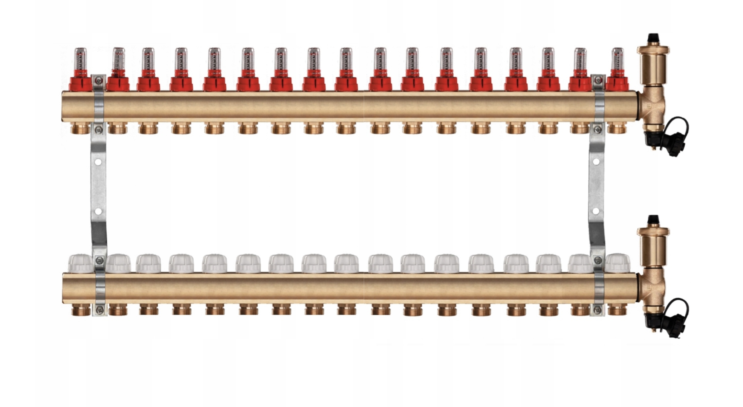 Mosazný rozdělovač pro podlahu 17 sekcí podlahového vytápění