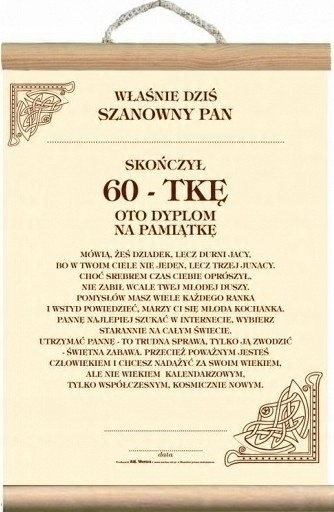 

Dyplom Certyfikat 60 Urodziny Mężczyzny
