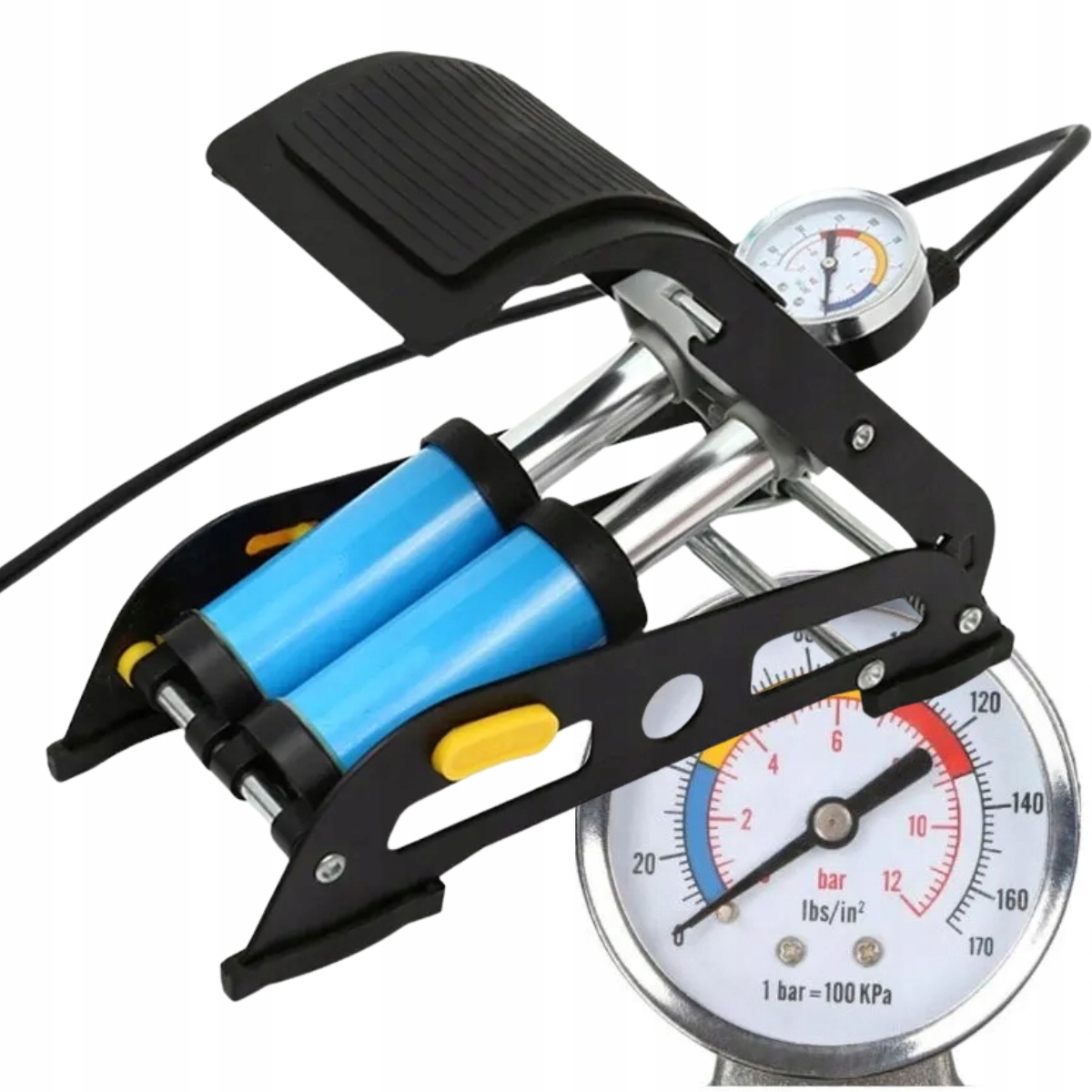 Výkonná Dvoupístová Automobilová Nožní Pumpa S Manometrem