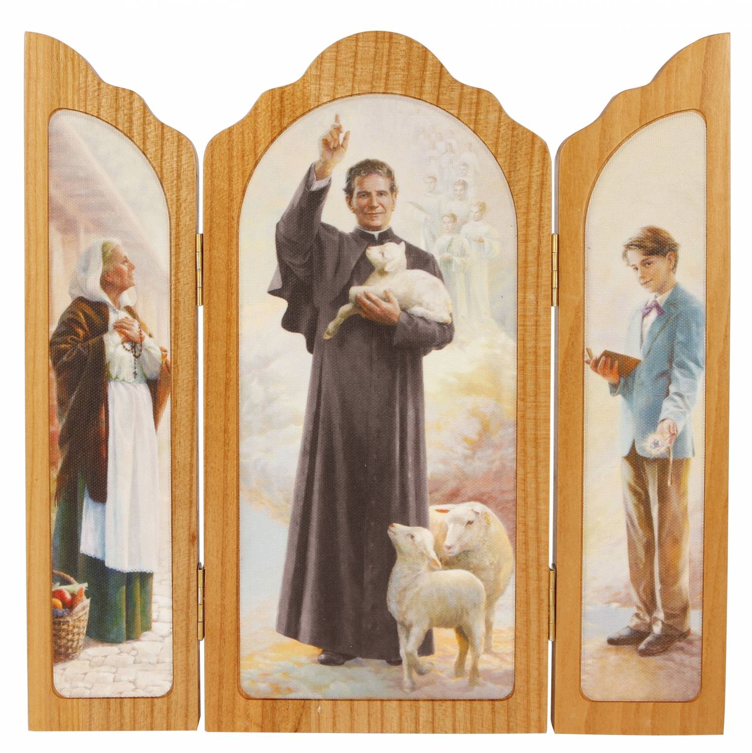Salesiánský – dřevěný triptych – Svatý Jan Bosko – 20 cm