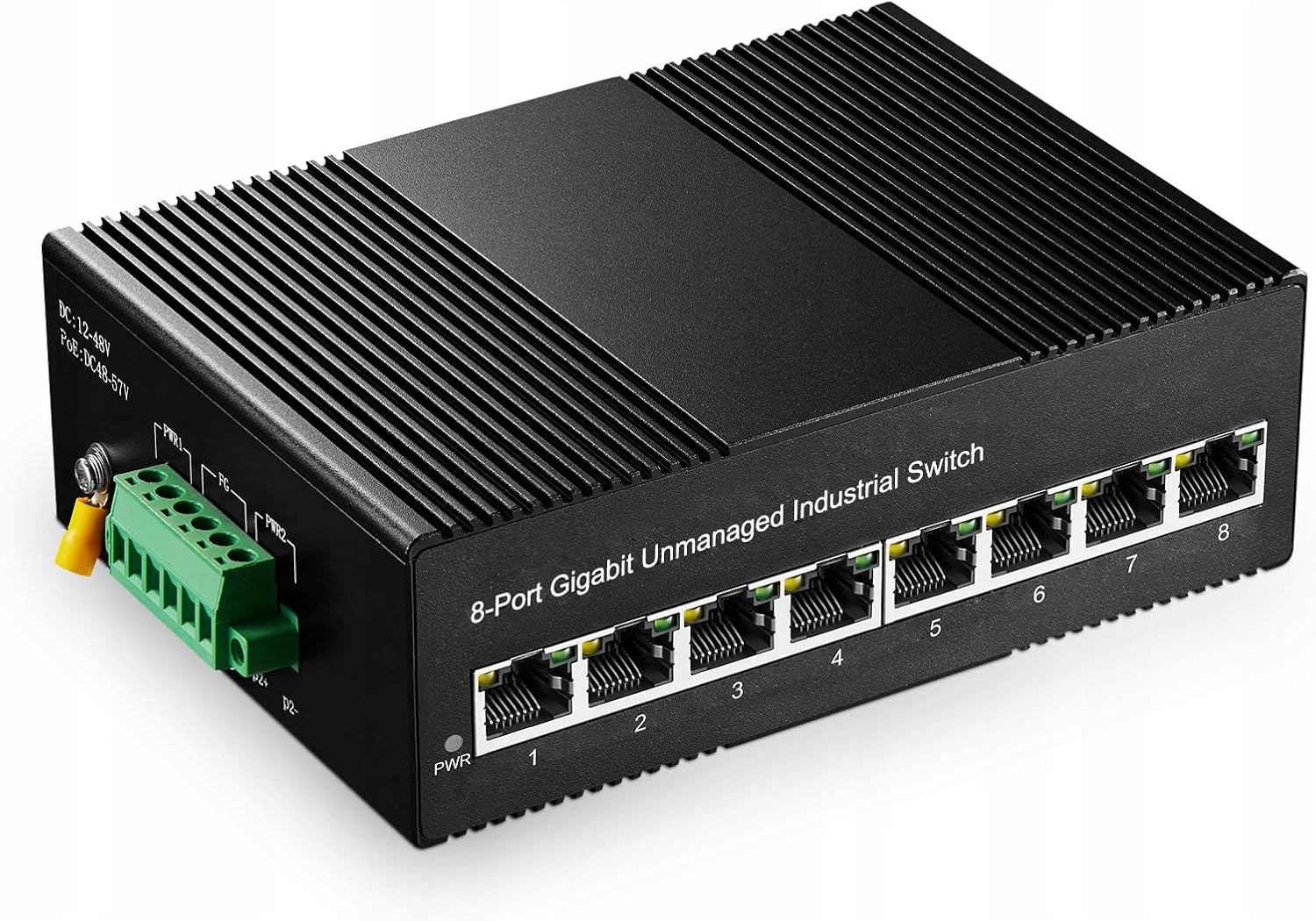 Binardat 8-portový gigabitový průmyslový přepínač Ethernet na Din lištu