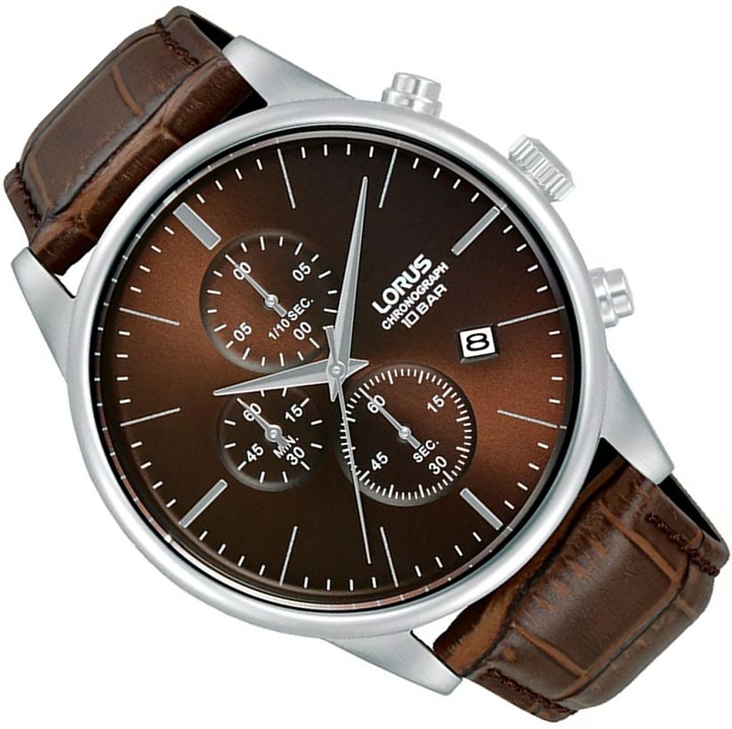 Elegantní Pánské Hodinky Lorus RM369JX9 Hnědé Chrono S Datumem Na Pásku Ø43 mm