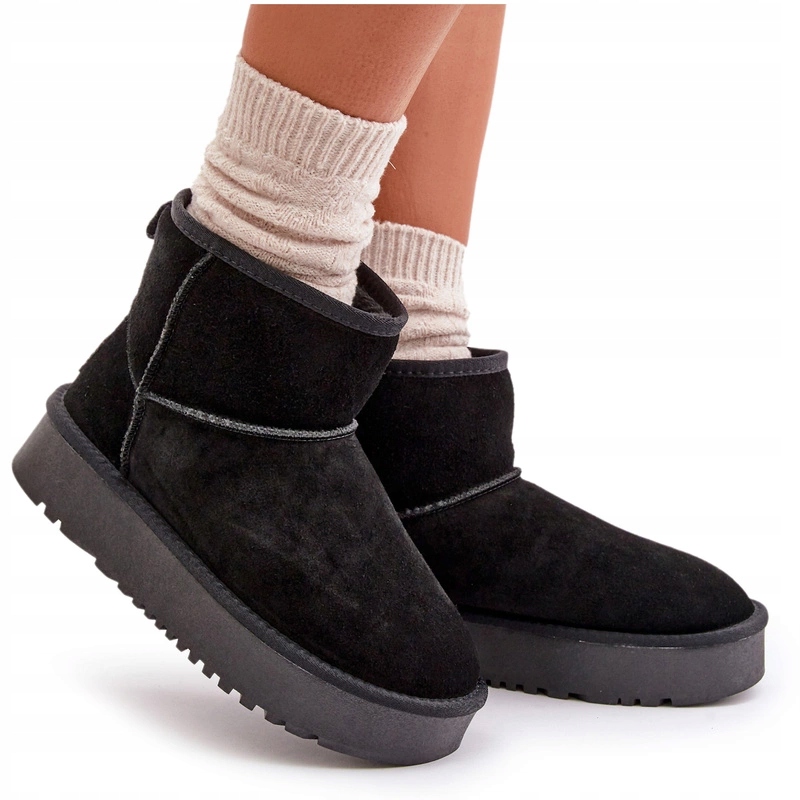 Dámské Semišové Sněhule Na Platformě Nad Kotník Černé 39