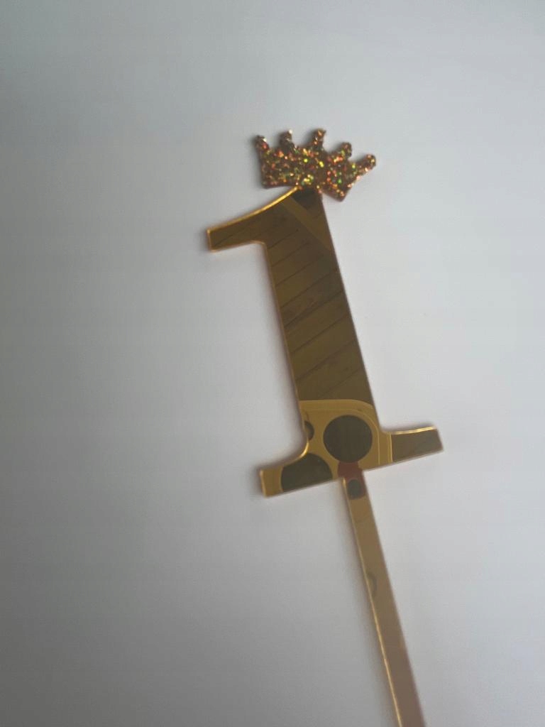 TOPPER NA TORT ZŁOTA CYFRA LUSTRO + KORONA BROKAT Marka inna