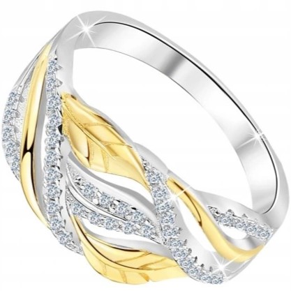 Prstýnek s rhodiovanými lístky, pozlacené stříbro 925