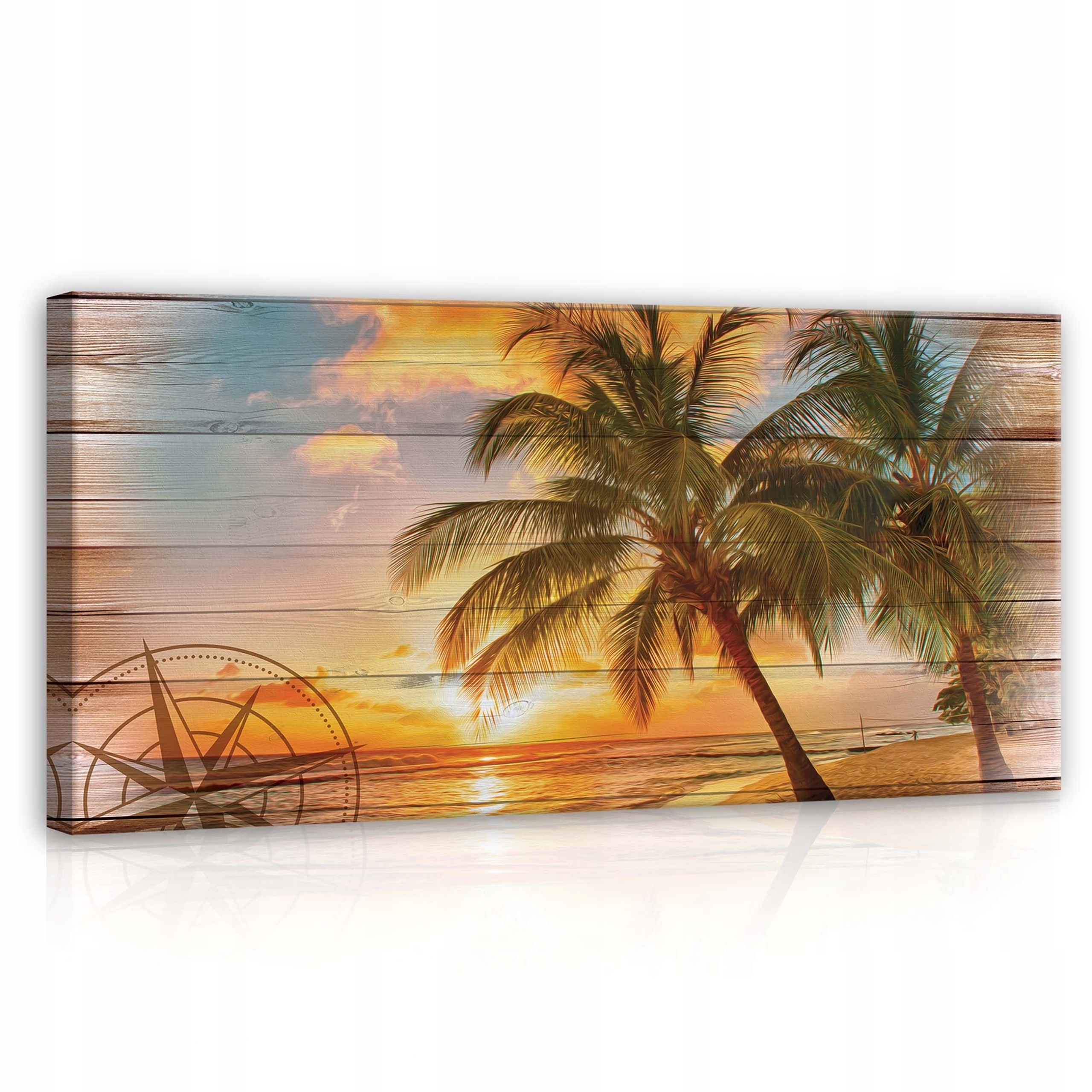 Obraz 115x55 Tropický dřevěný kompas Západ na pláži do obývacího pokoje Boho