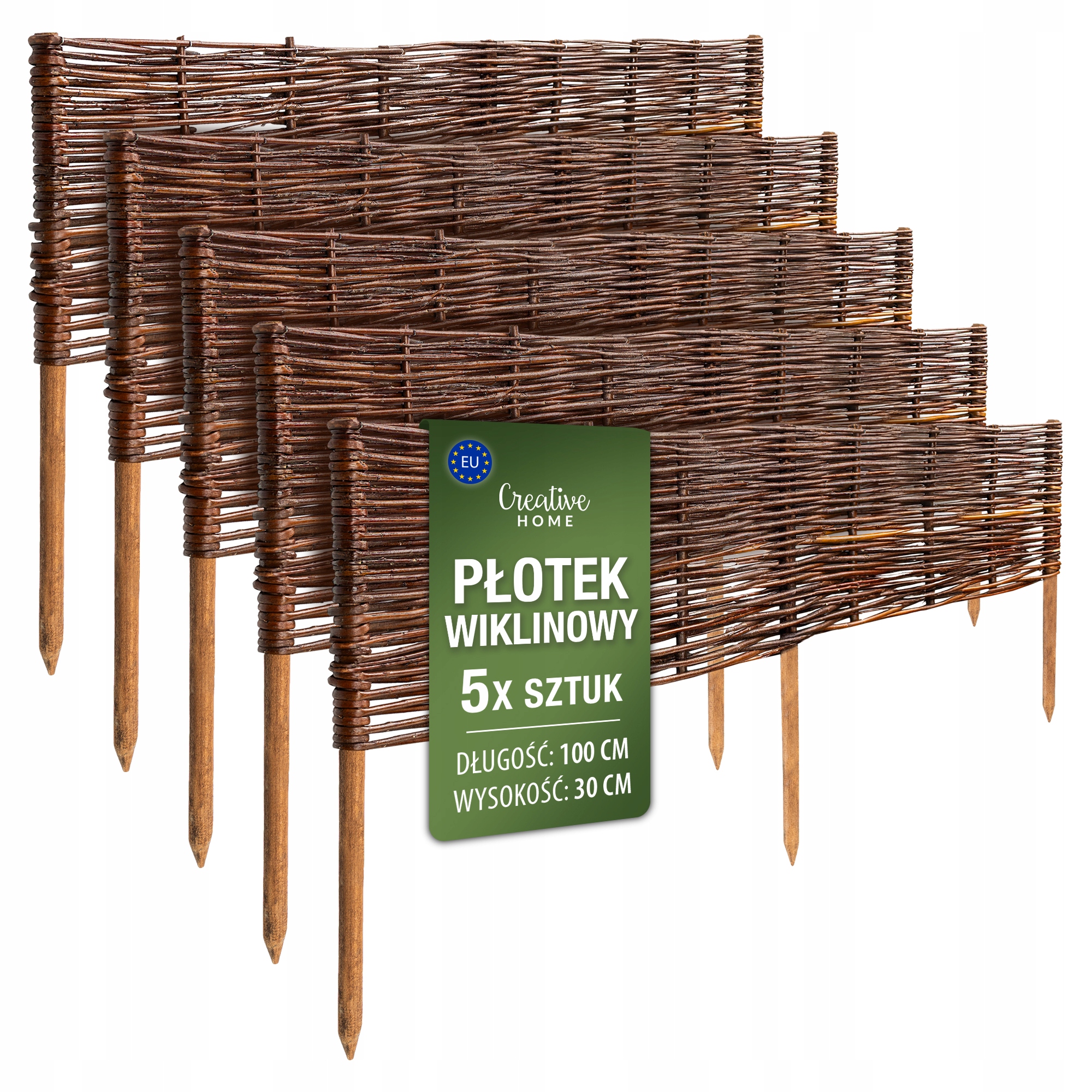 Pletený plot palisáda do záhrady s trávnikovým okrajom, hnedý, 100 x 30 cm, 5 ks