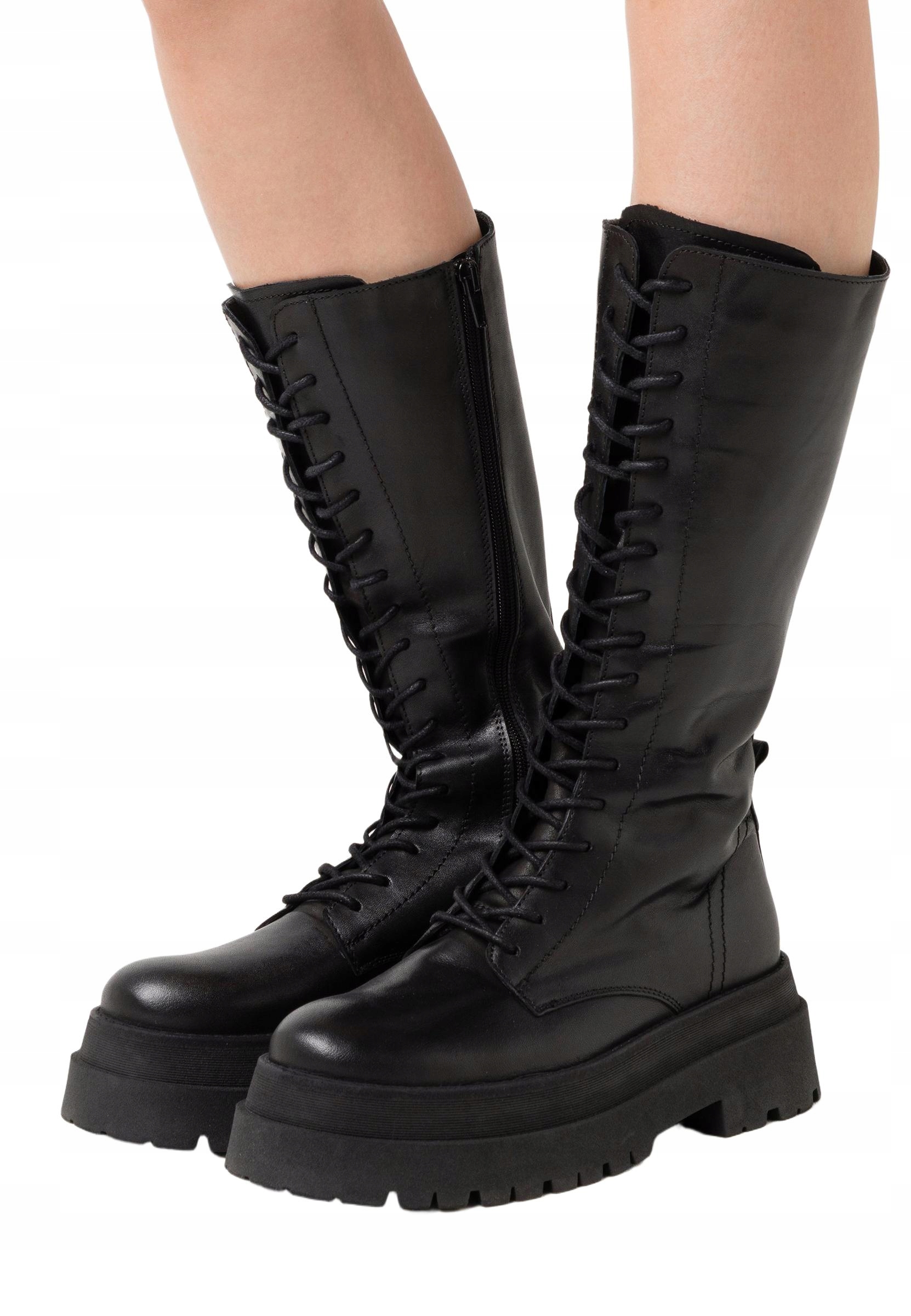 Zign Černé Kozačky Na Platformě S Vázáním 41 Ks 41