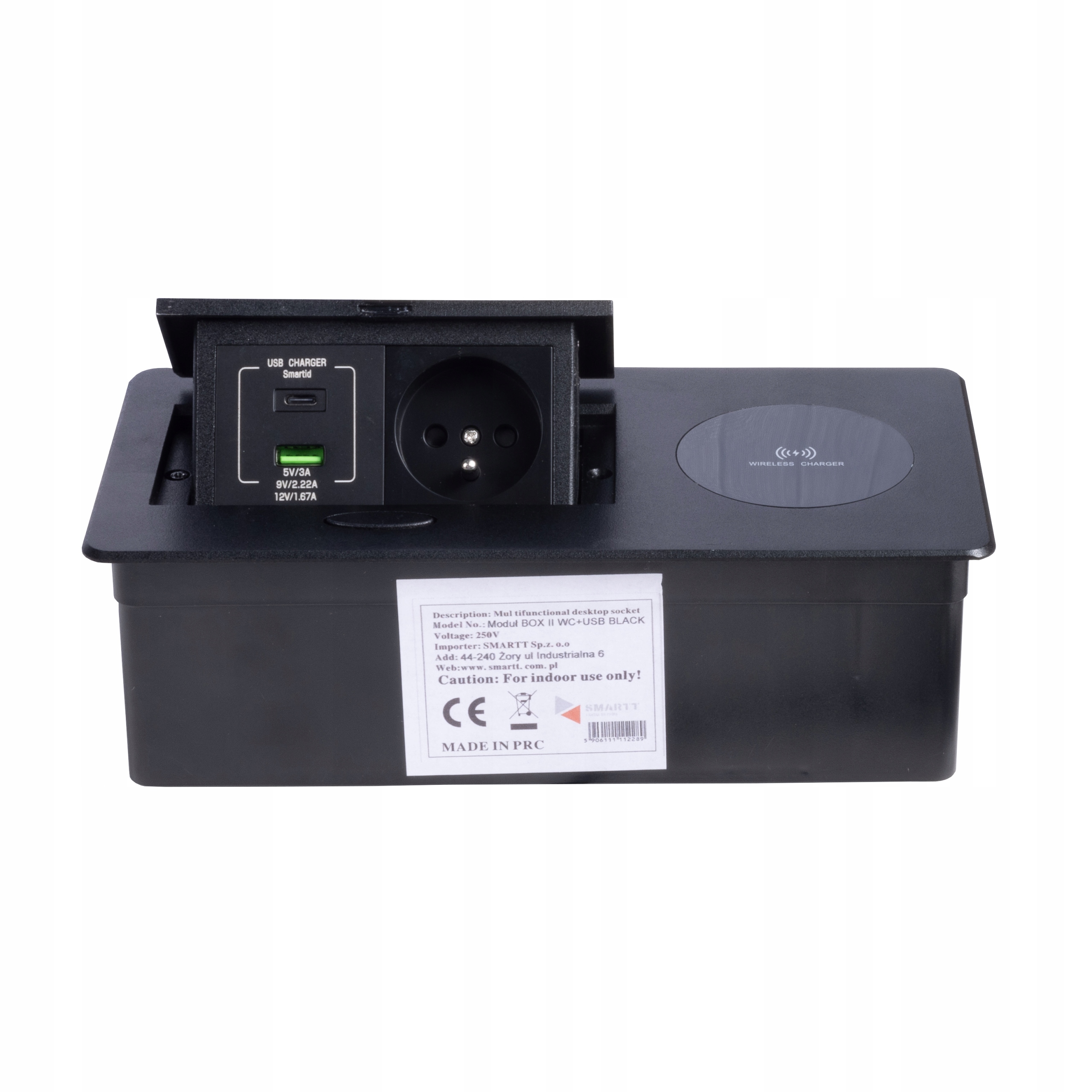 Nábytková zásuvka zapustená do pracovnej dosky 1x230V 2xUSB Modulbox II čierna