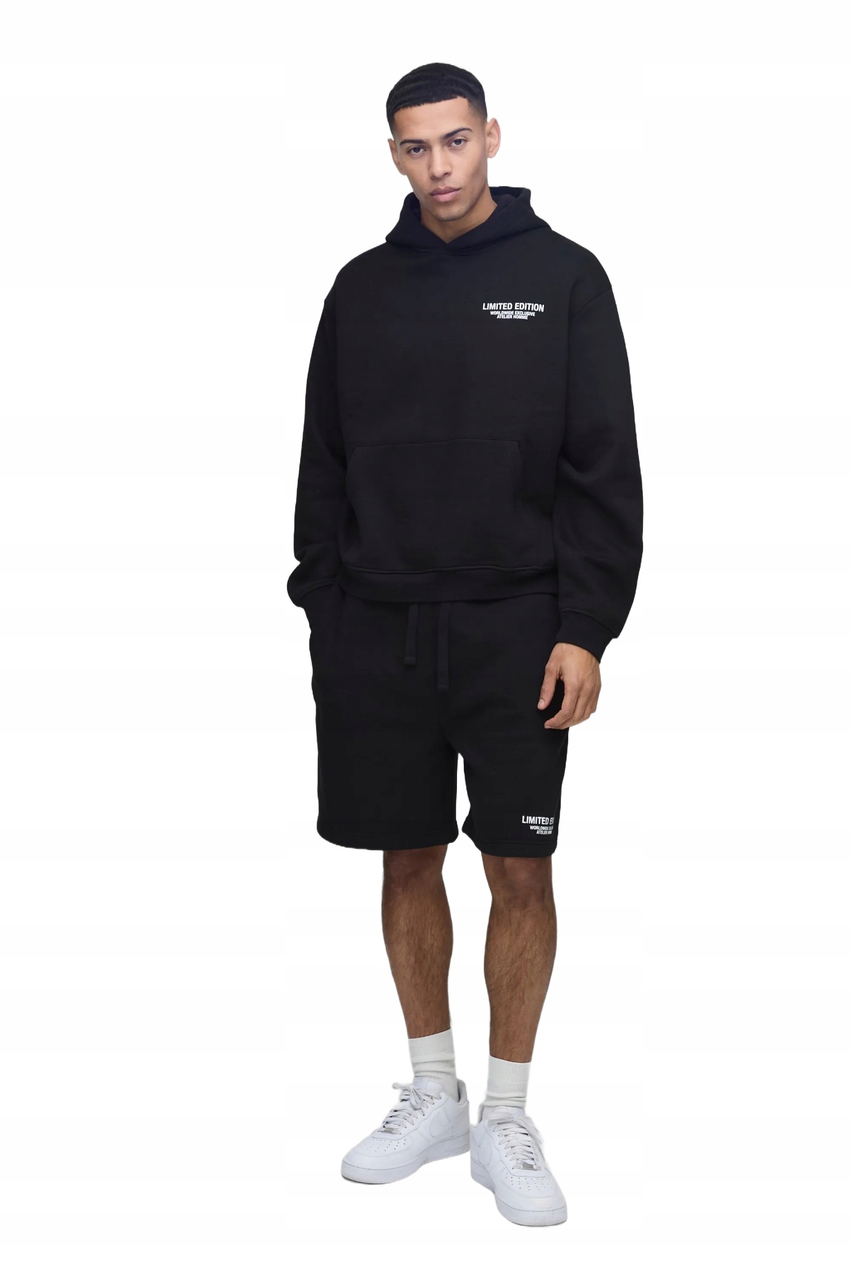 Boohooman Černý Teplákovka Pánský S Kapucí A Krátkými Kalhotami M Z3A