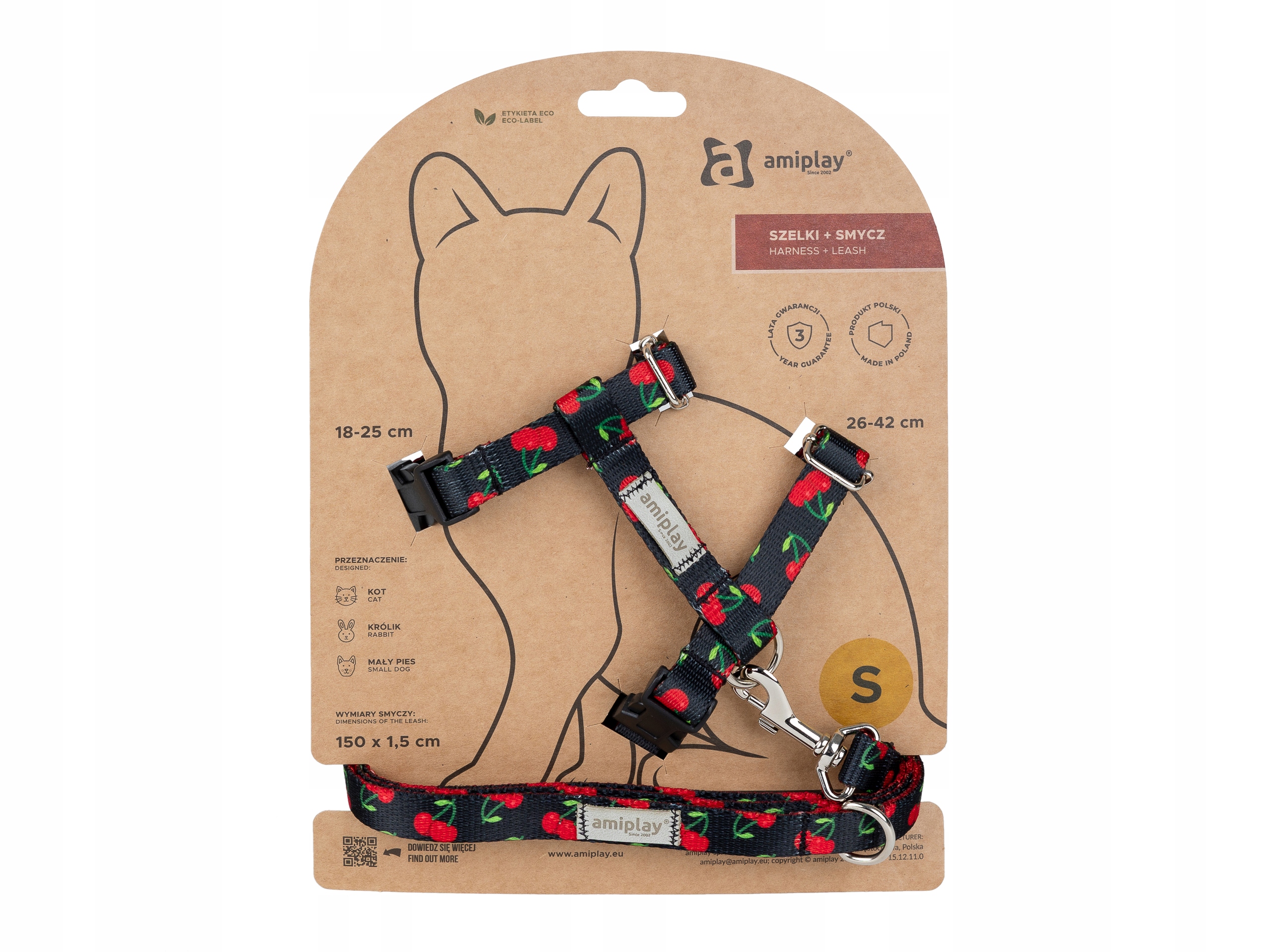 Levně Amiplay postroj vodítko pro kočky BeHappy S Cherry