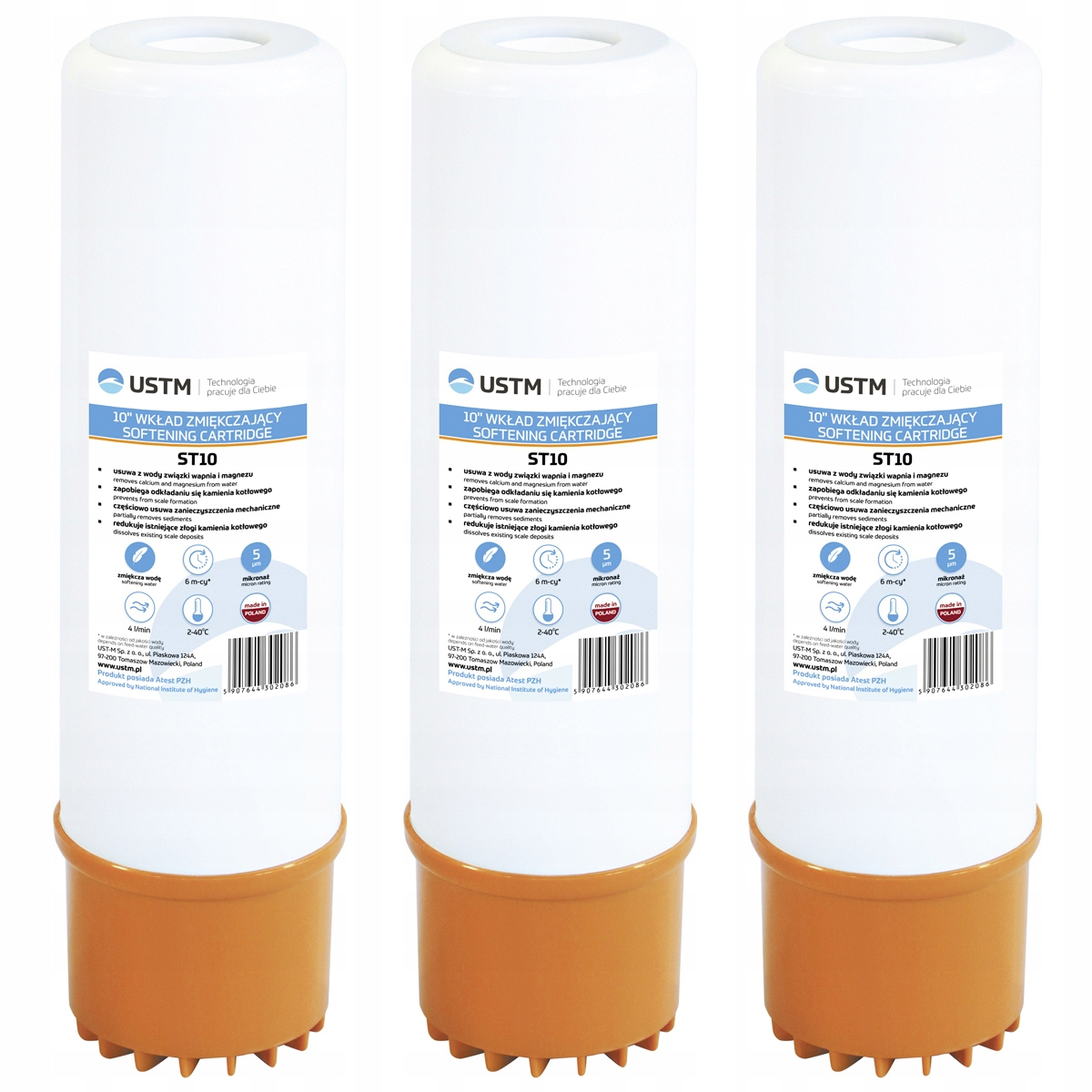 

3x Filtr Do Wody 10'' Wkład Zmiękczający ST10 Ustm