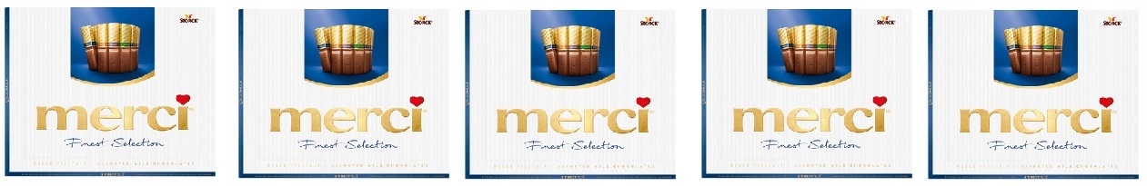 Levně 5 x 250 g Merci Modré čokoládové pralinky bonboniéra Půlka Kartonu