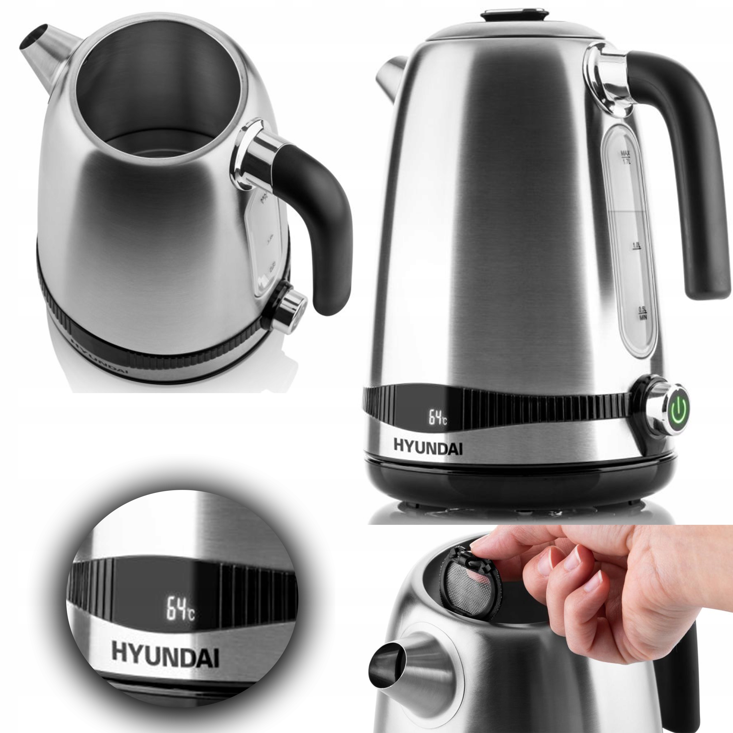 CZAJNIK Z REGULACJĄ TEMPERATURY ELEKTRYCZNY LED Bezpieczeństwo nienagrzewające się uchwyty nóżki antypoślizgowe zabezpieczenie przed przegrzaniem