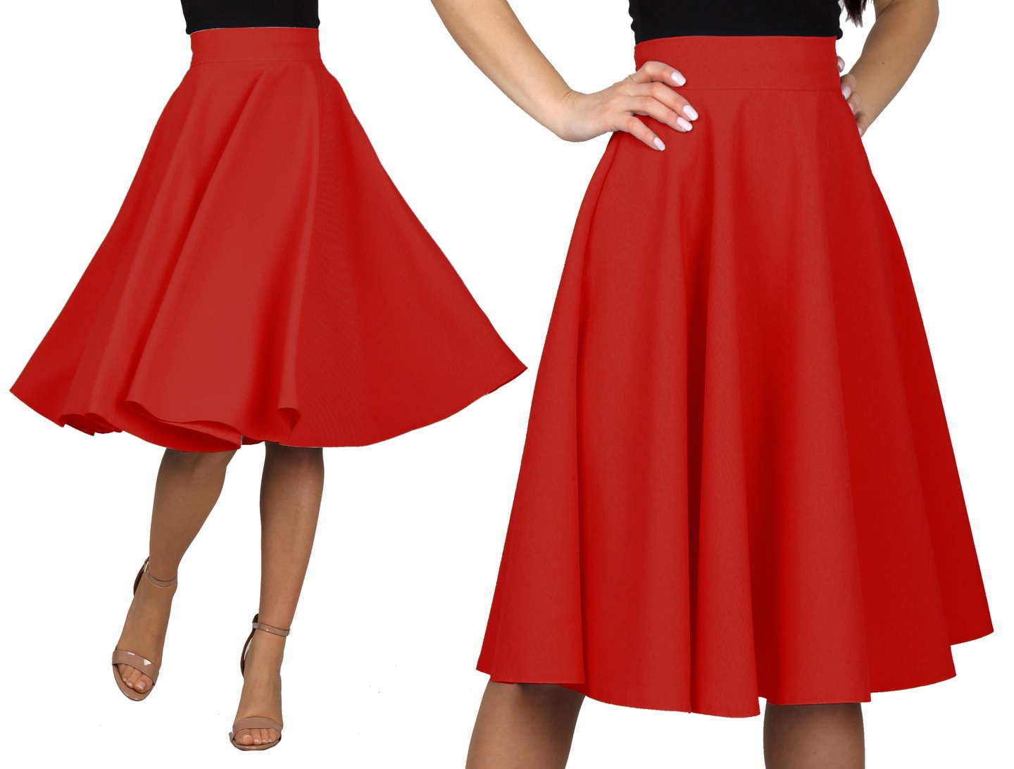 3XL MIDI Červená sukně rozložená plné kolo rozevřená pin up 46