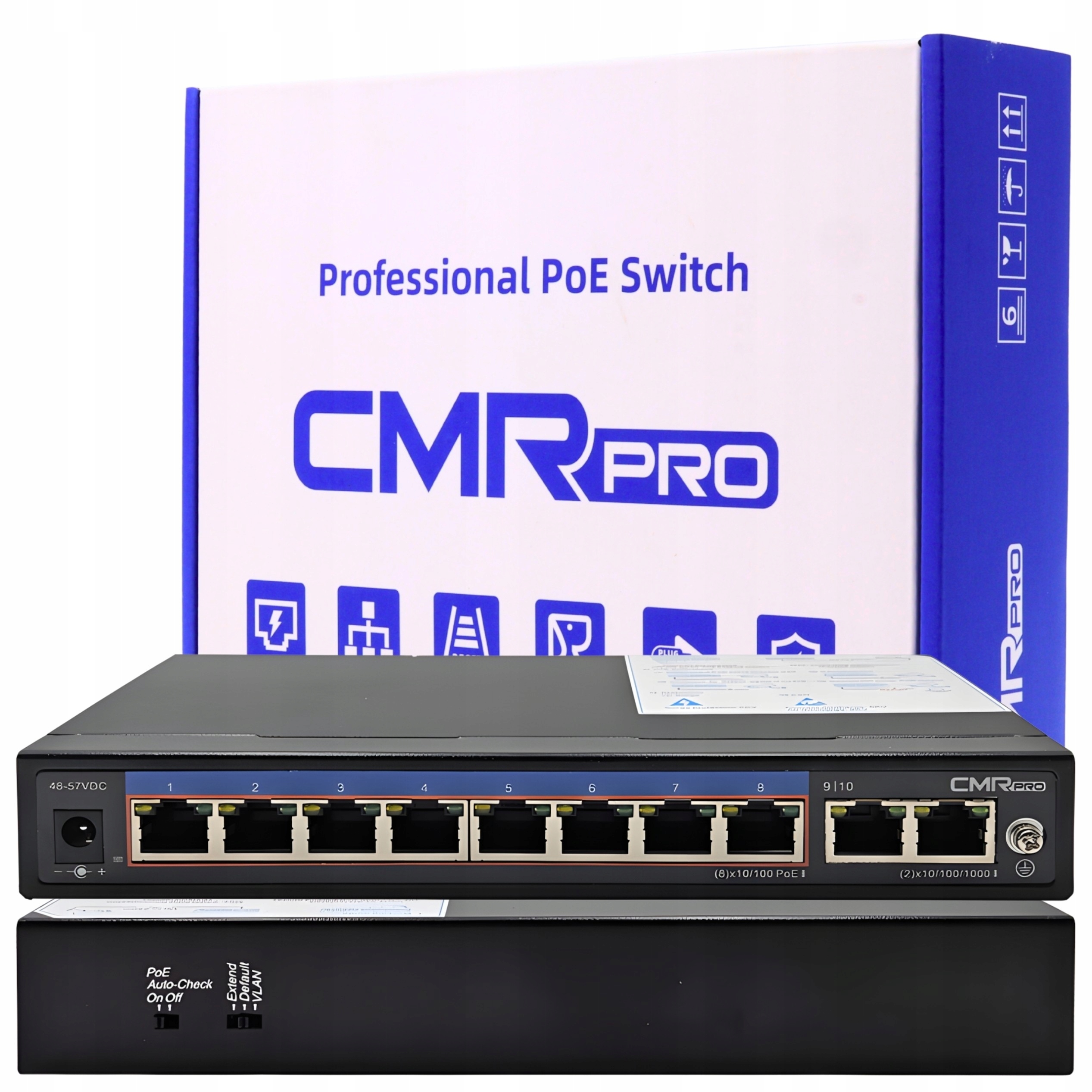 Switch PoE přepínač CMR-108-24 10-portový 8x RJ45 2x Uplink Watchdog 130W