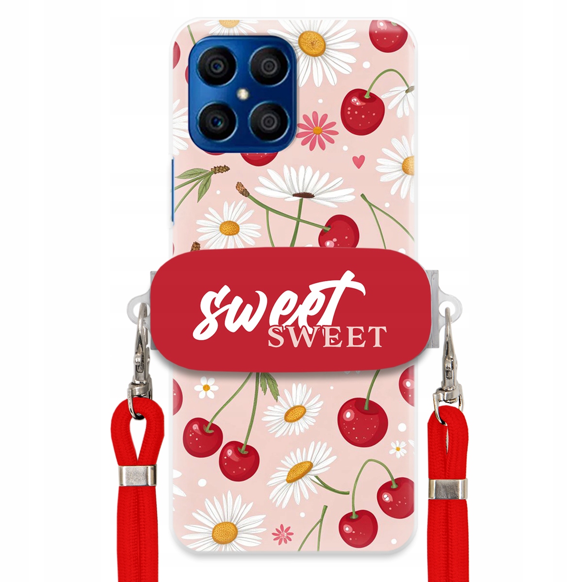 Puzdro pre Huawei Honor X8 Červené vodítko Crossbody držiak Sweet Kvet čerešne