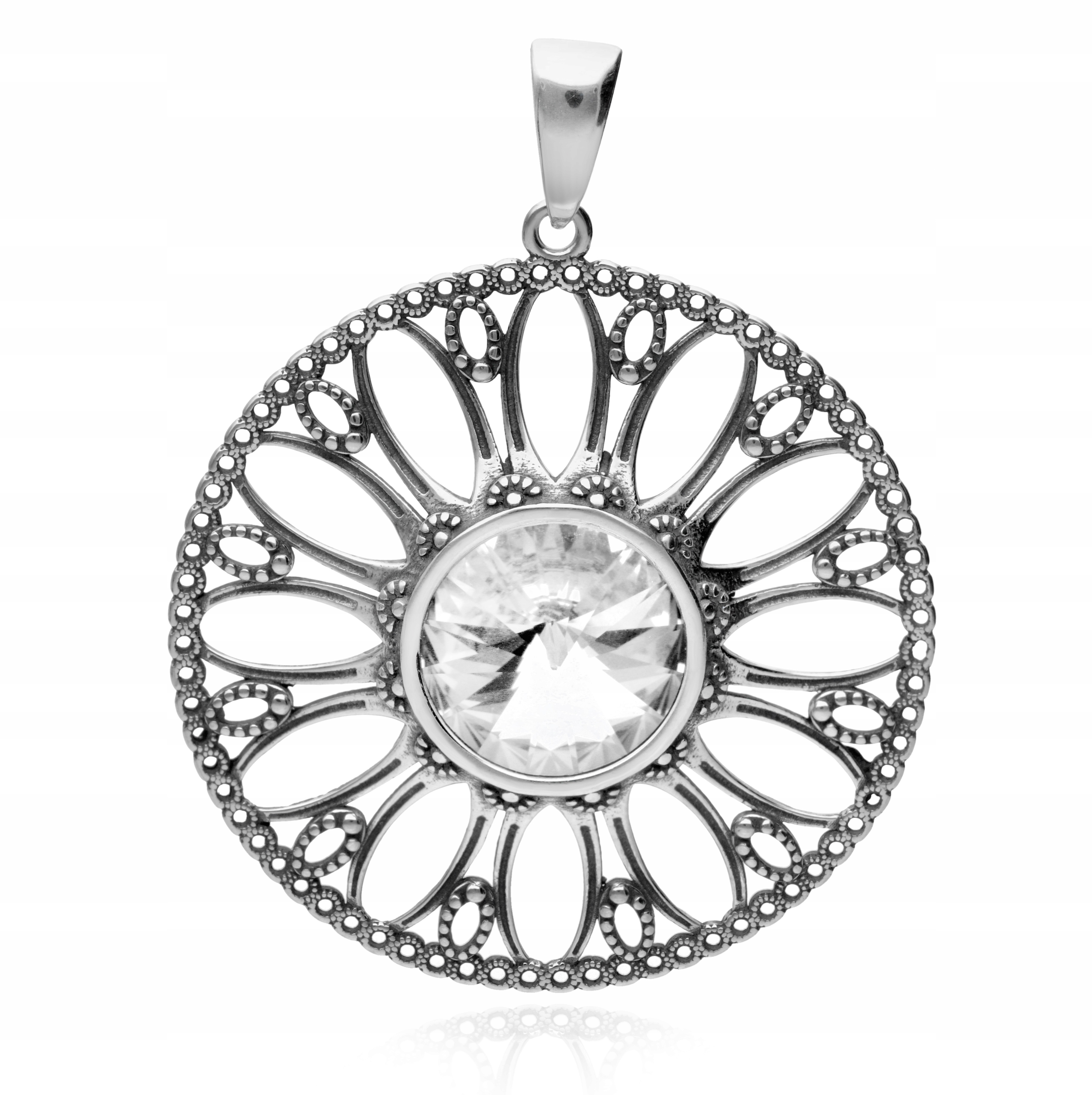 Stříbrný přívěsek Ag 925 oxidovaný s bílým sklem