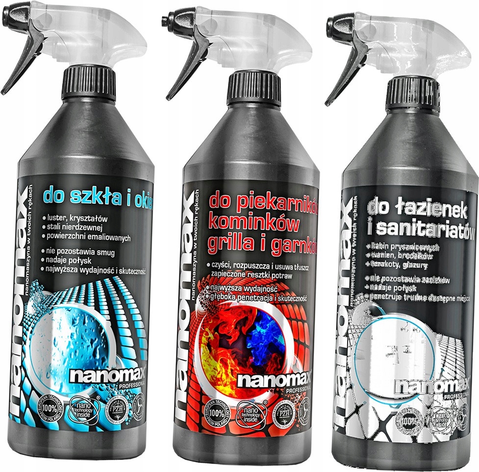 Levně Sada Nanomax Tekutý přípravek na mytí Trouby A Koupelnových Skel 1L x 3 kusy
