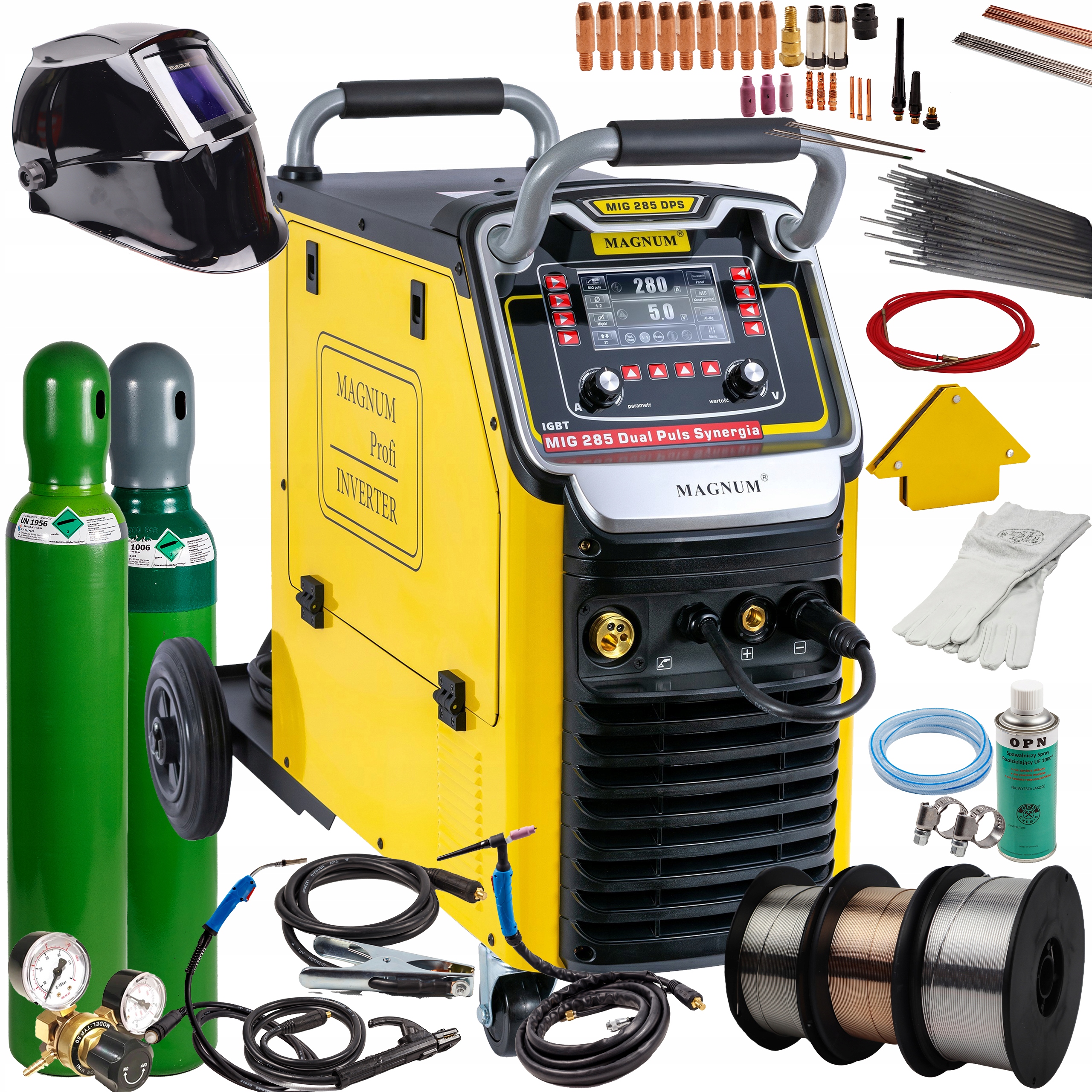 Svařovací stroj Magnum Mig 285 Dual Puls Synergie Mma 280A 400V LCD 4x4 SET2