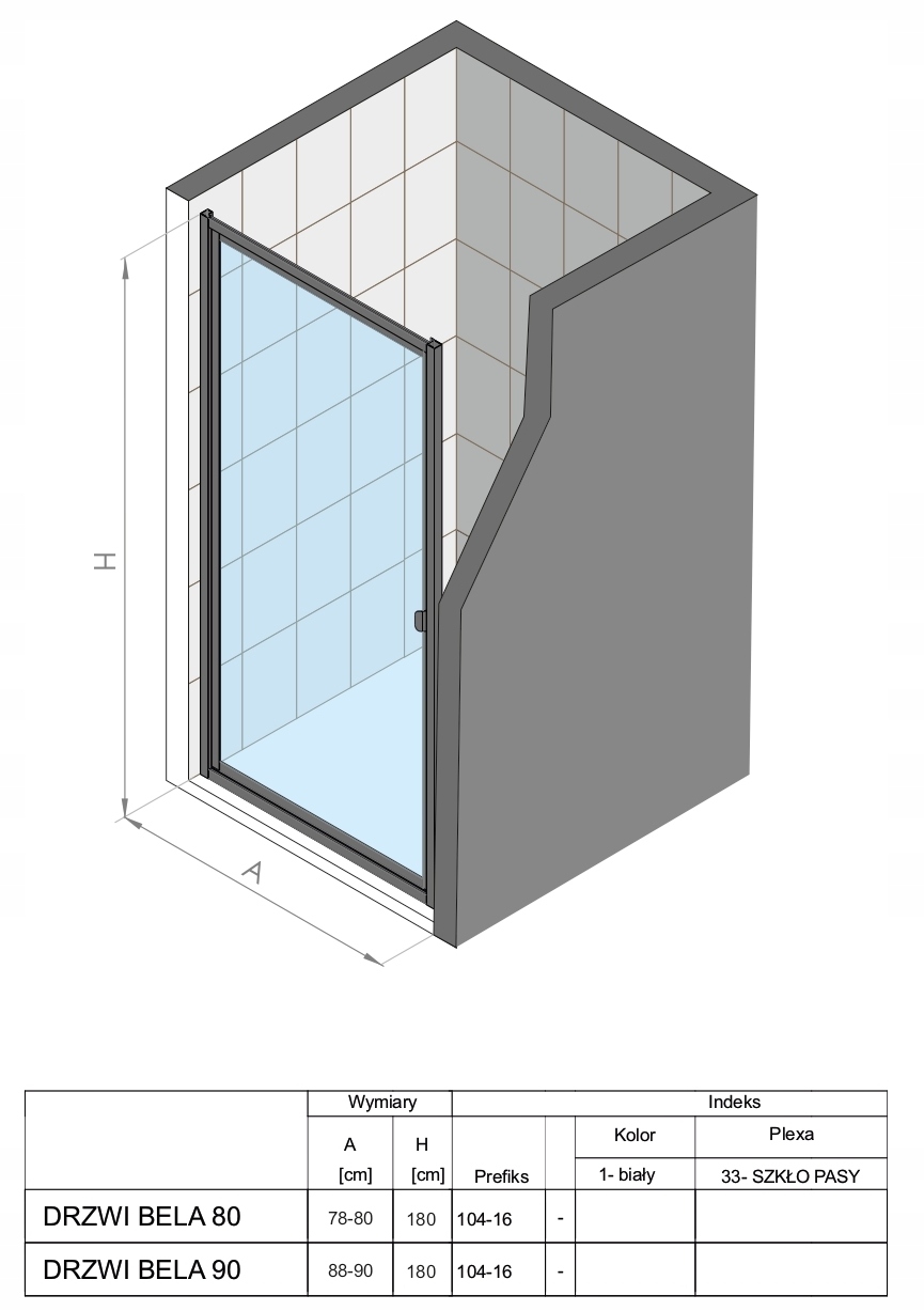 drzwi prysznicowe wnękowe 80x180 PROFIL BIAŁY PASY EAN (GTIN) 5908218410367