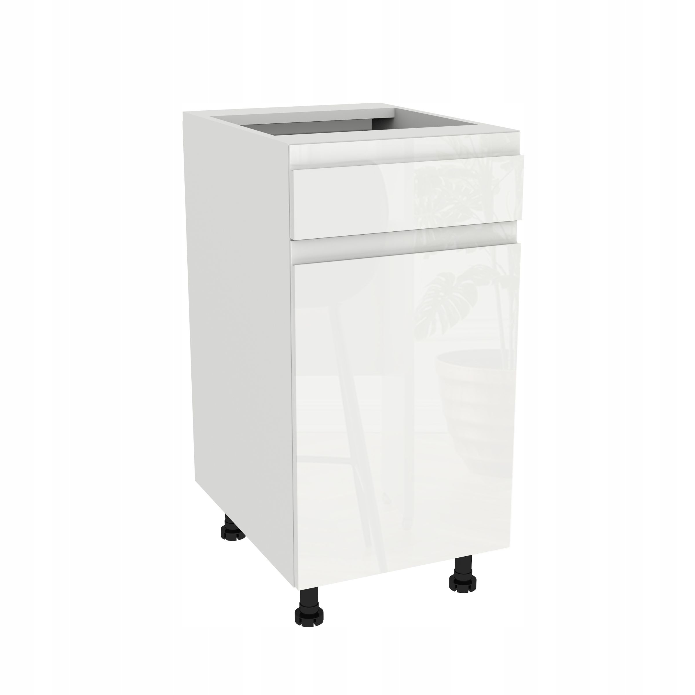 Zásuvková skrinka, skrinka 40 Frezo Biela predná časť Bezúchytková Biela Akrylová Polica