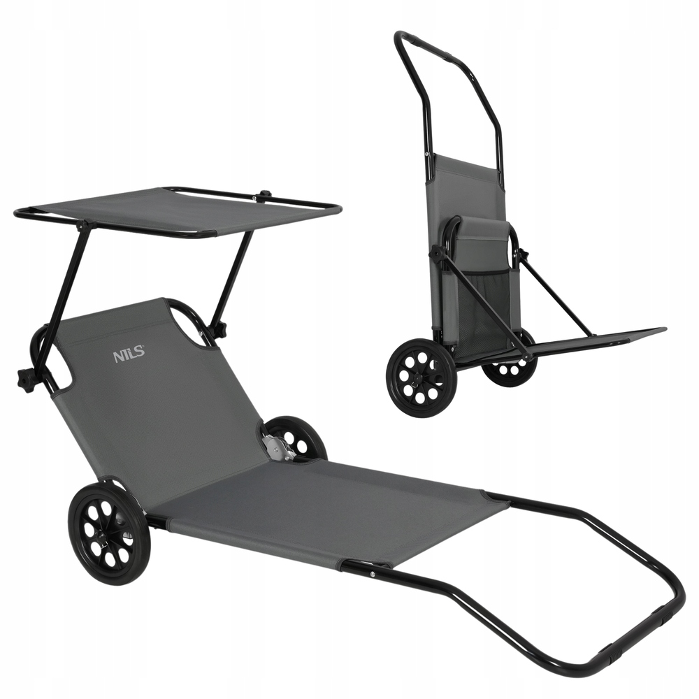 Leżak Ogrodowy Plażowy Składany Turystyczny Basenowy Z Daszkiem i Kółkami