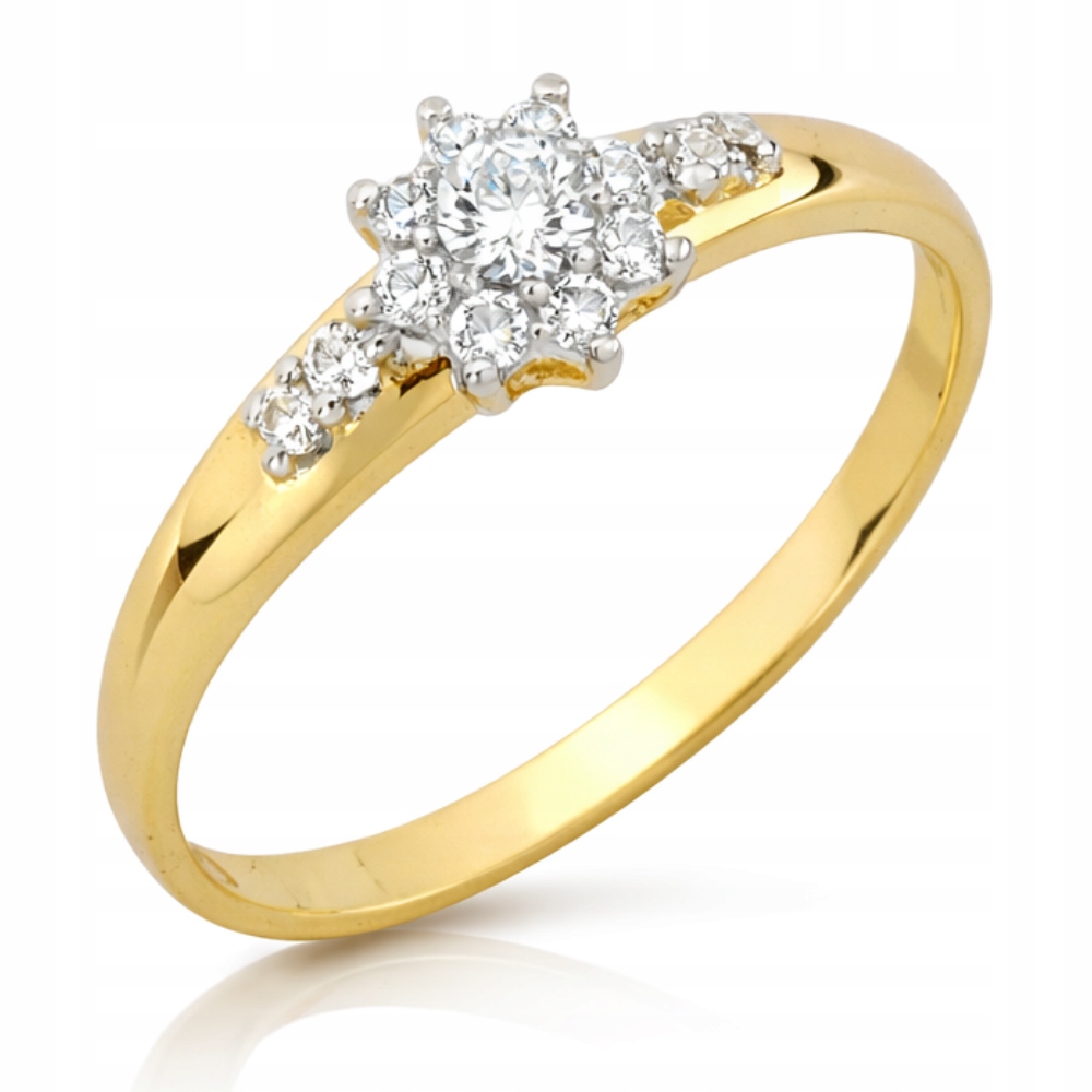 Zlatý Prstýnek 585 s Bílou Zirkonií Květ Gravírování Bonus r6