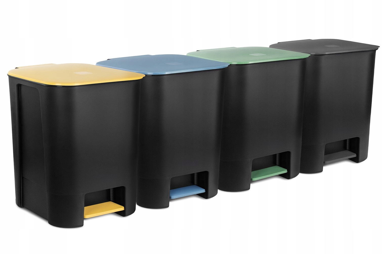 Levně Sada 4 košů na tříděný odpad s pedálem 25 l, černá s barevným víkem