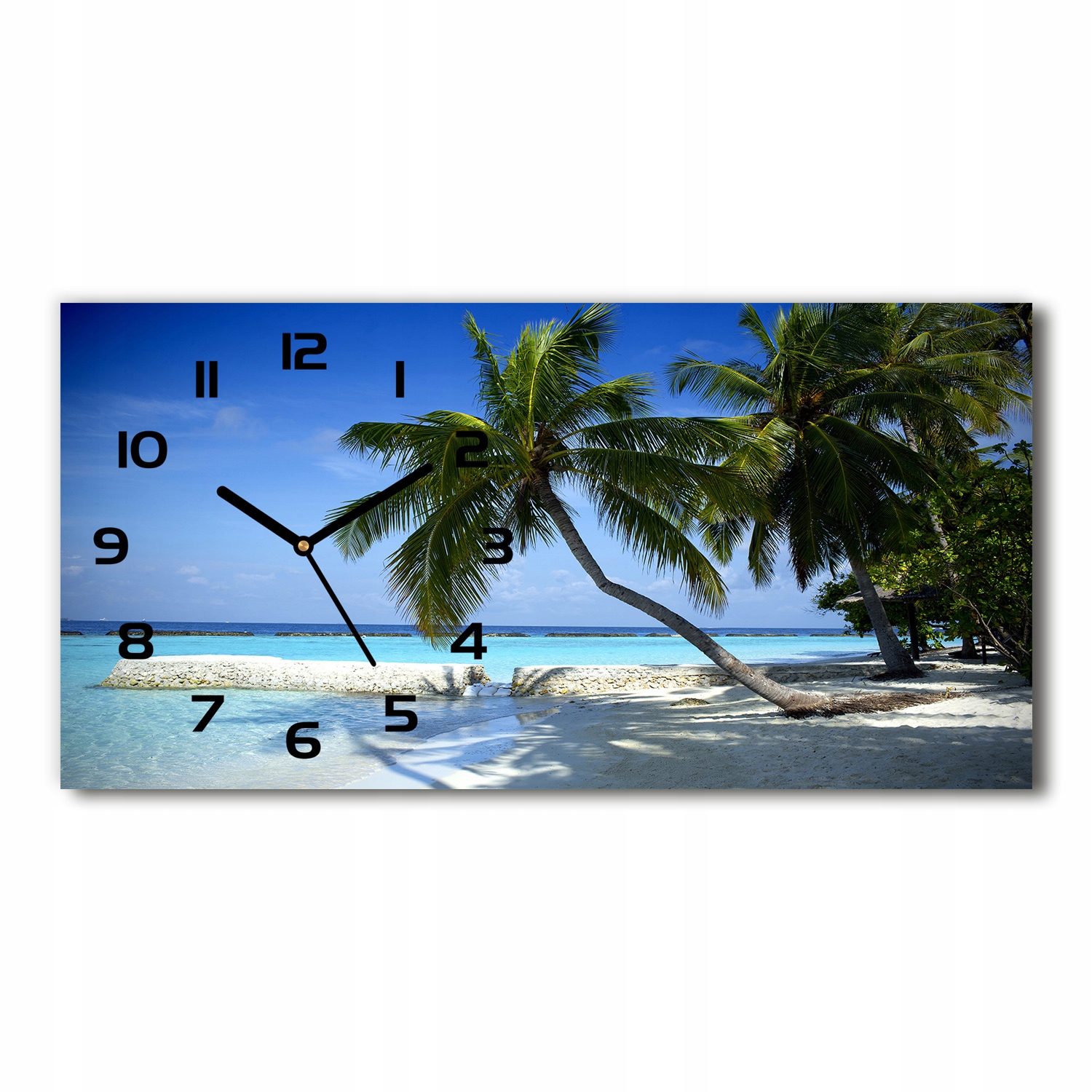 

Zegar ze szkła na ścianę Tropikalna plaża 60x30 cm