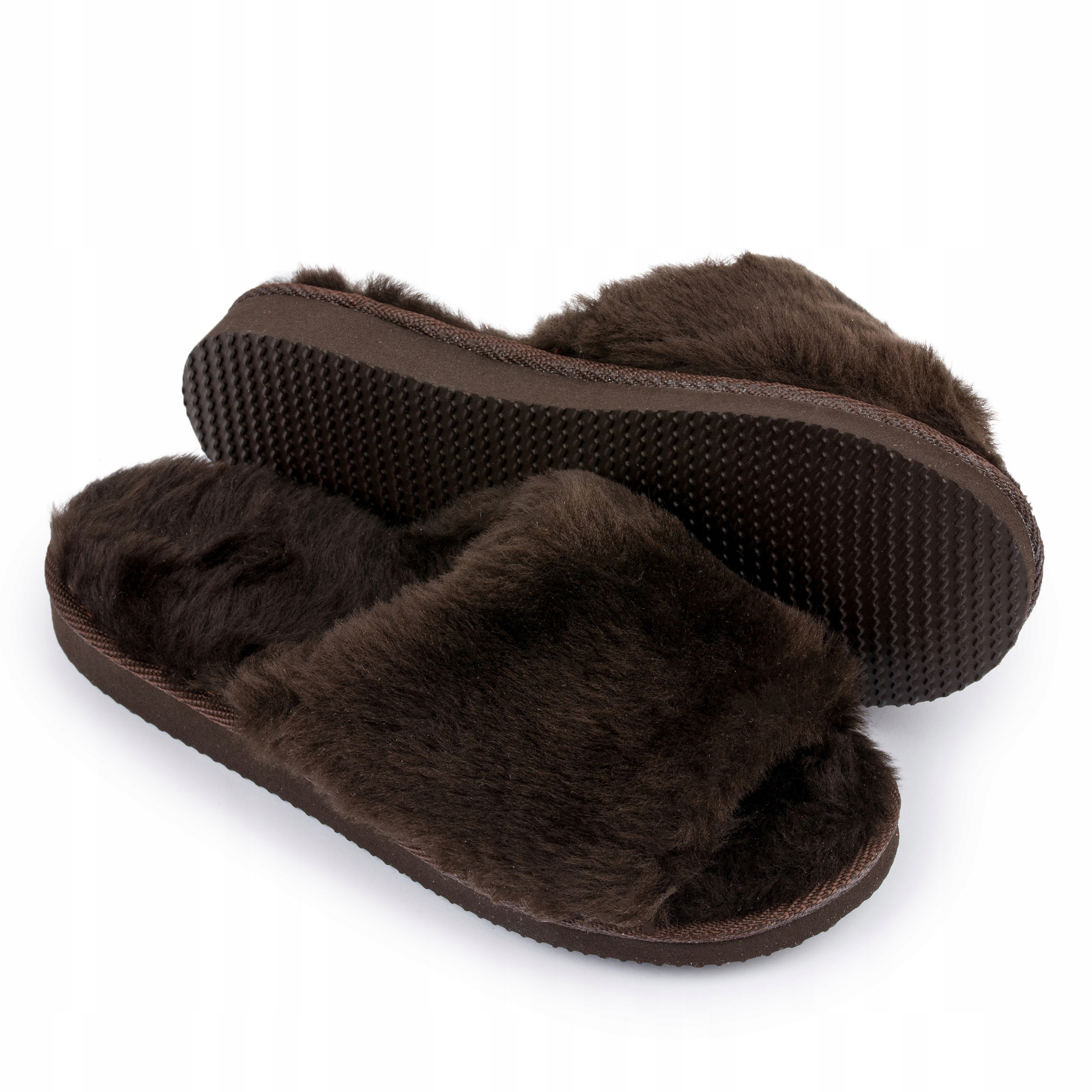 Ire Shoes Pantofle vlněné pantofle dámské péřové hnědé 38