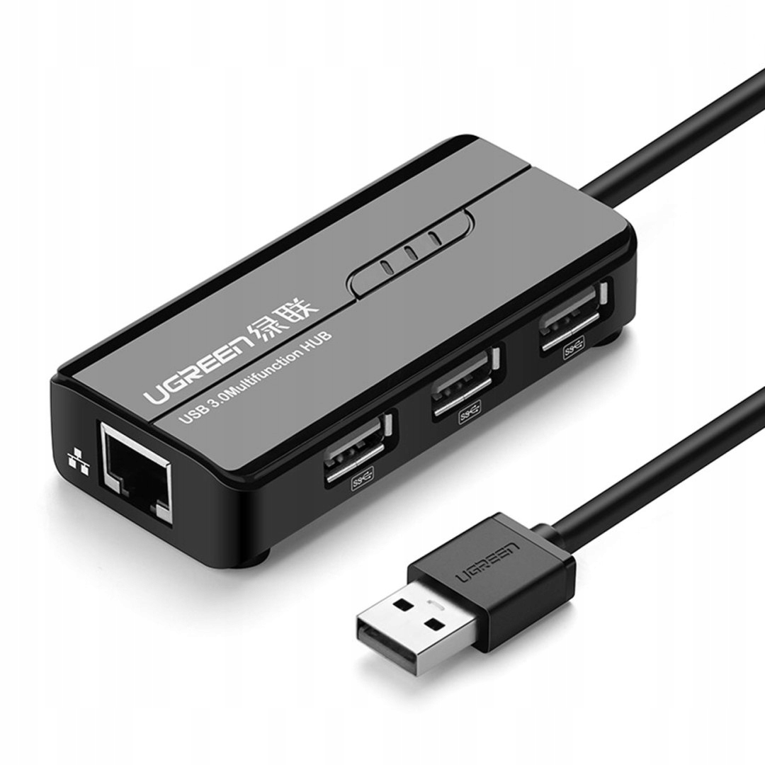 Hub Adapter sieciowy Usb-a RJ45 10/100 Mbps 3x Usb 3.0 czarny