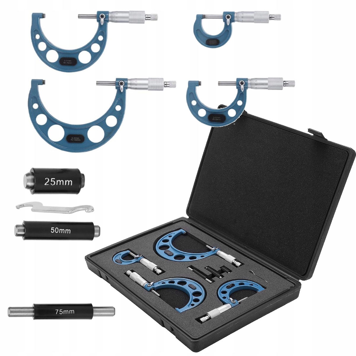 Mikrometr 0-100 mm 0,01 mm Noniusový Set 4x Vnější Mikrometr