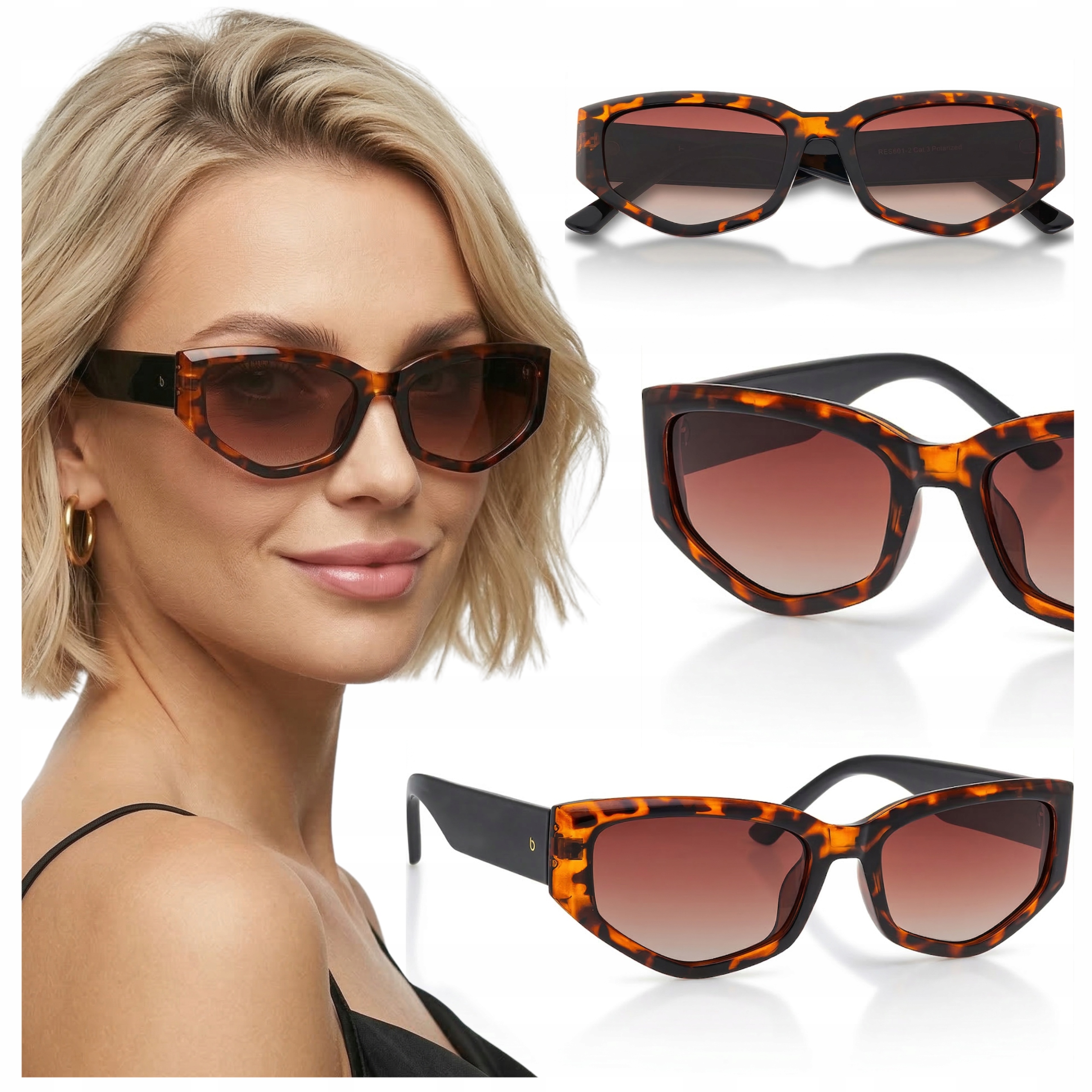 Okulary przeciwsłoneczne damskie polaryzacyjne wąskie oprawki brązowe Brilo