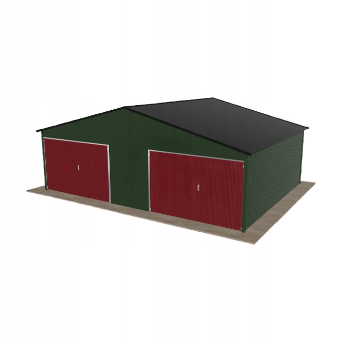 Plechová garáž 7.5x5.5 m dvoupolohová, dvouspádová, zelená