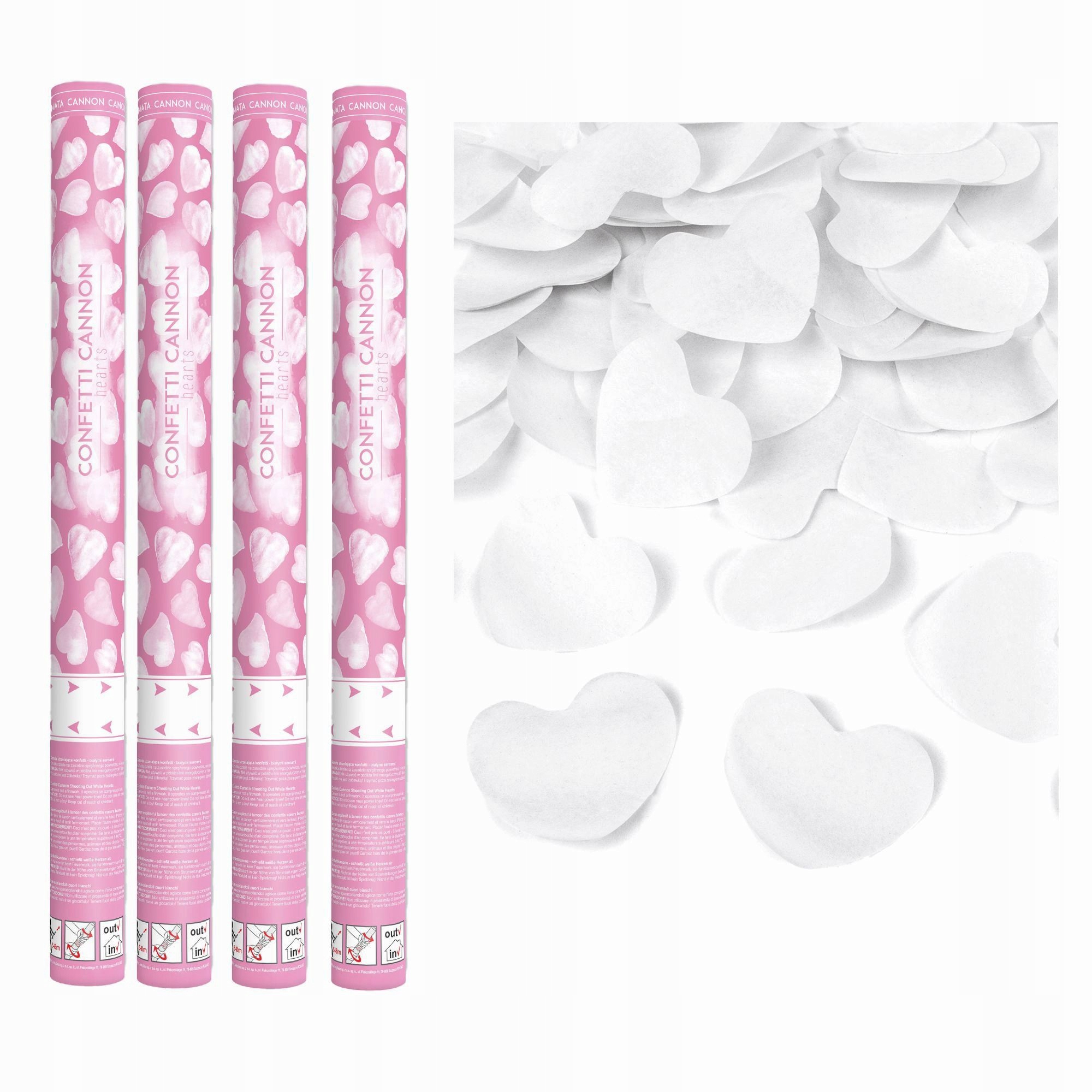

Tuby Strzelające konfetti serca białe 60 cm 4 szt