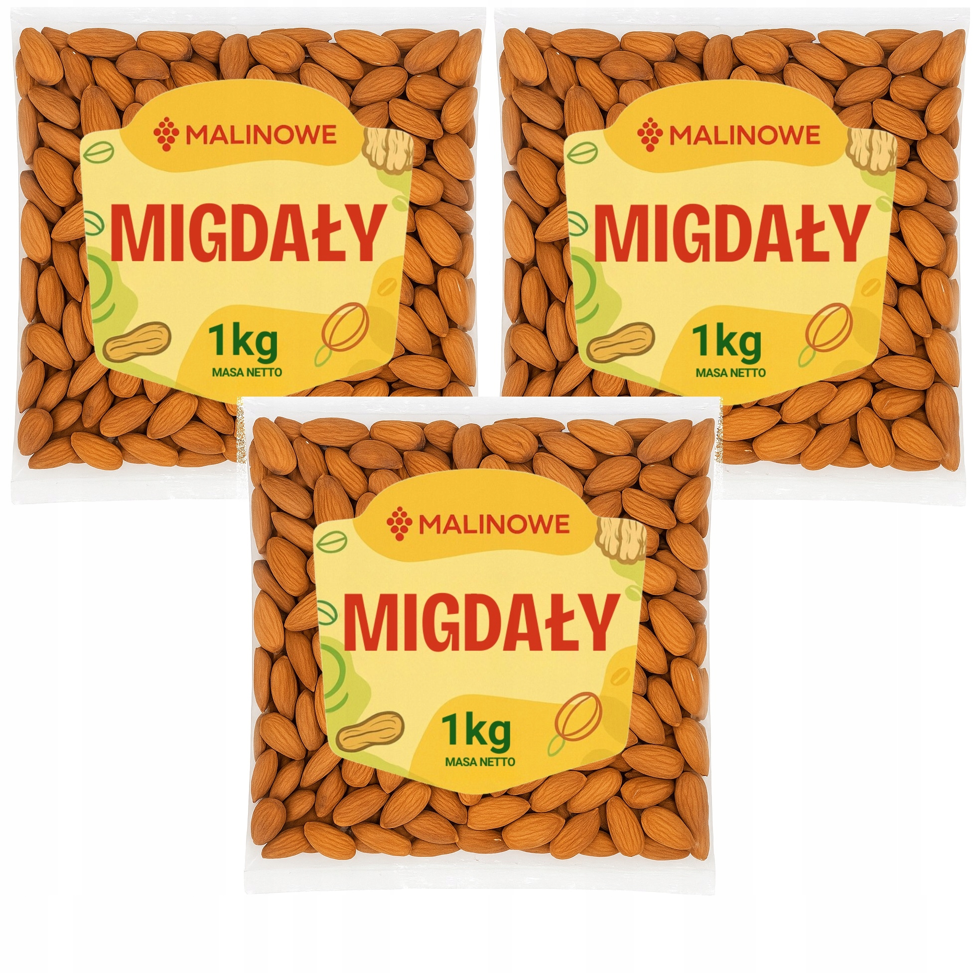 Levně Sada Kalifornské Mandle Celá 3x1kg Mandle Vynikající Kvalita Premium