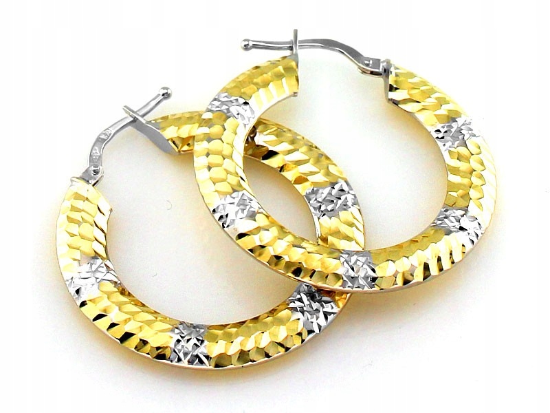 Moderní zlaté dvoubarevné náušnice 585 s anglickými diamantovými koly 14kt