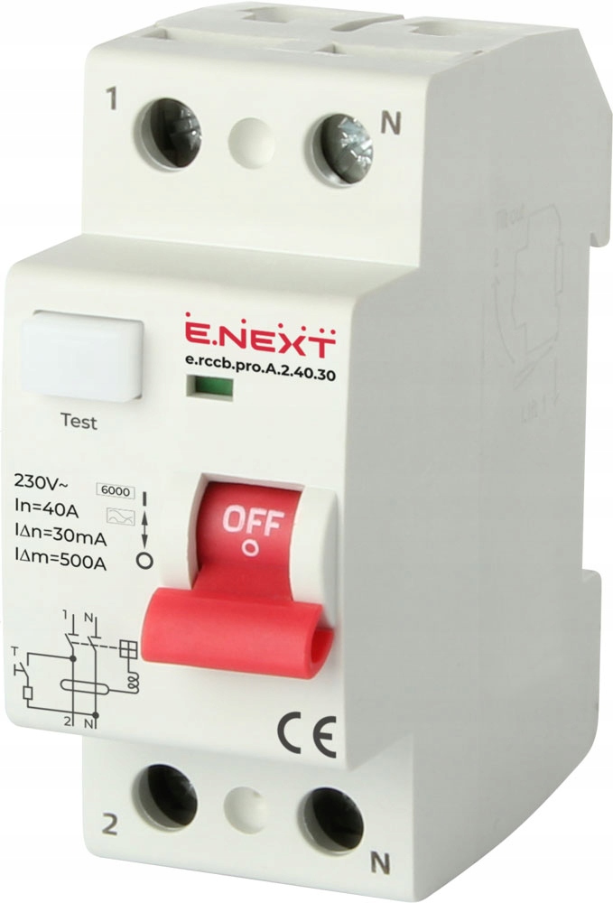 Vypínač Diferenciální, proudový pro 1F 2p 40A 30mA typ A