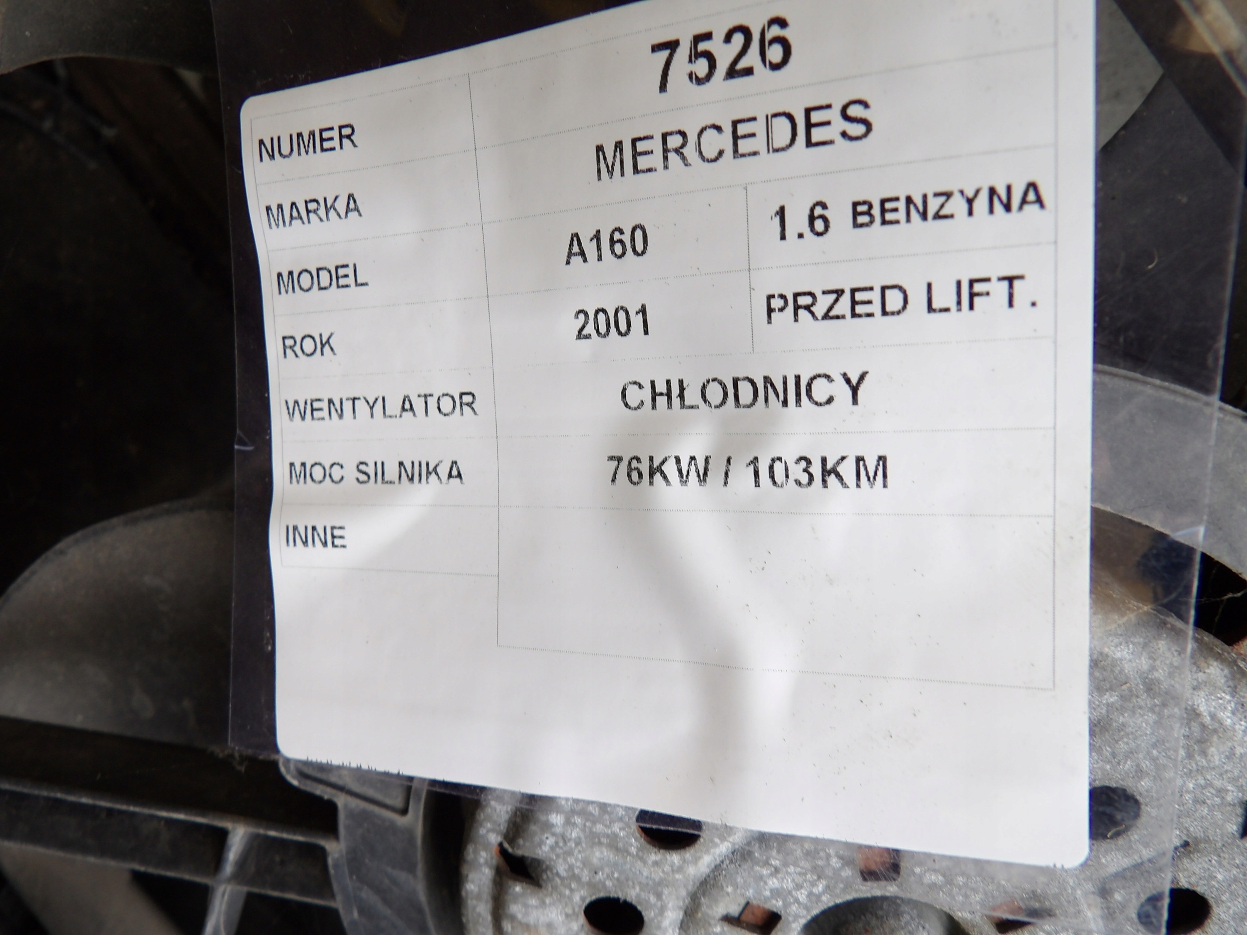 Mercedes A160 ventilátor chladiče